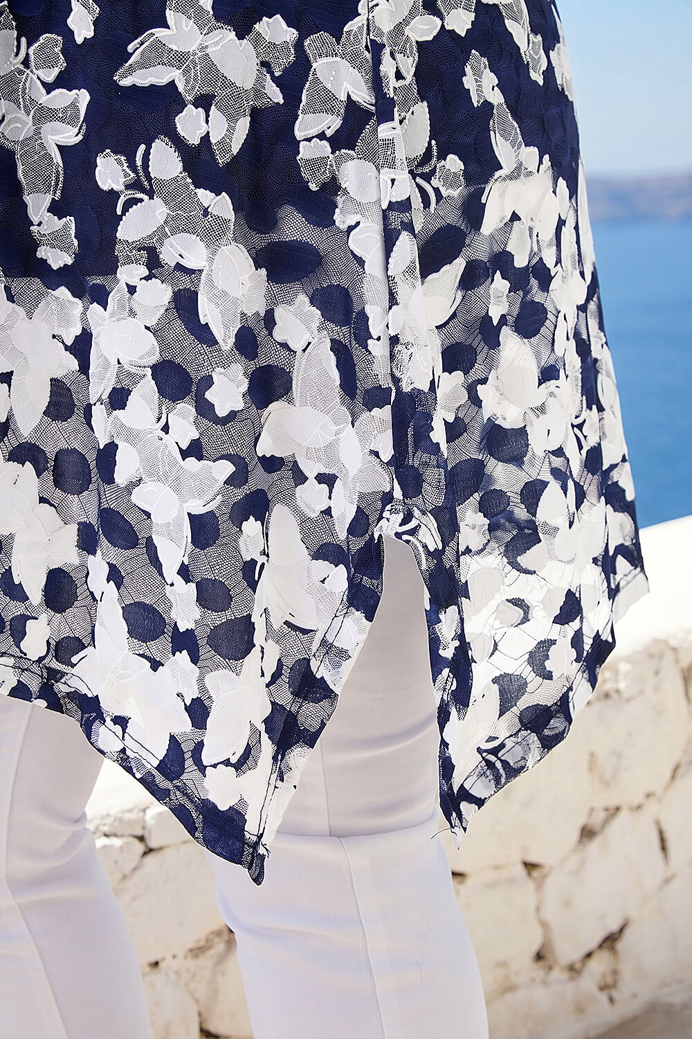 Navy Curve Floral Lace Tunic Top, Image 5 of 4