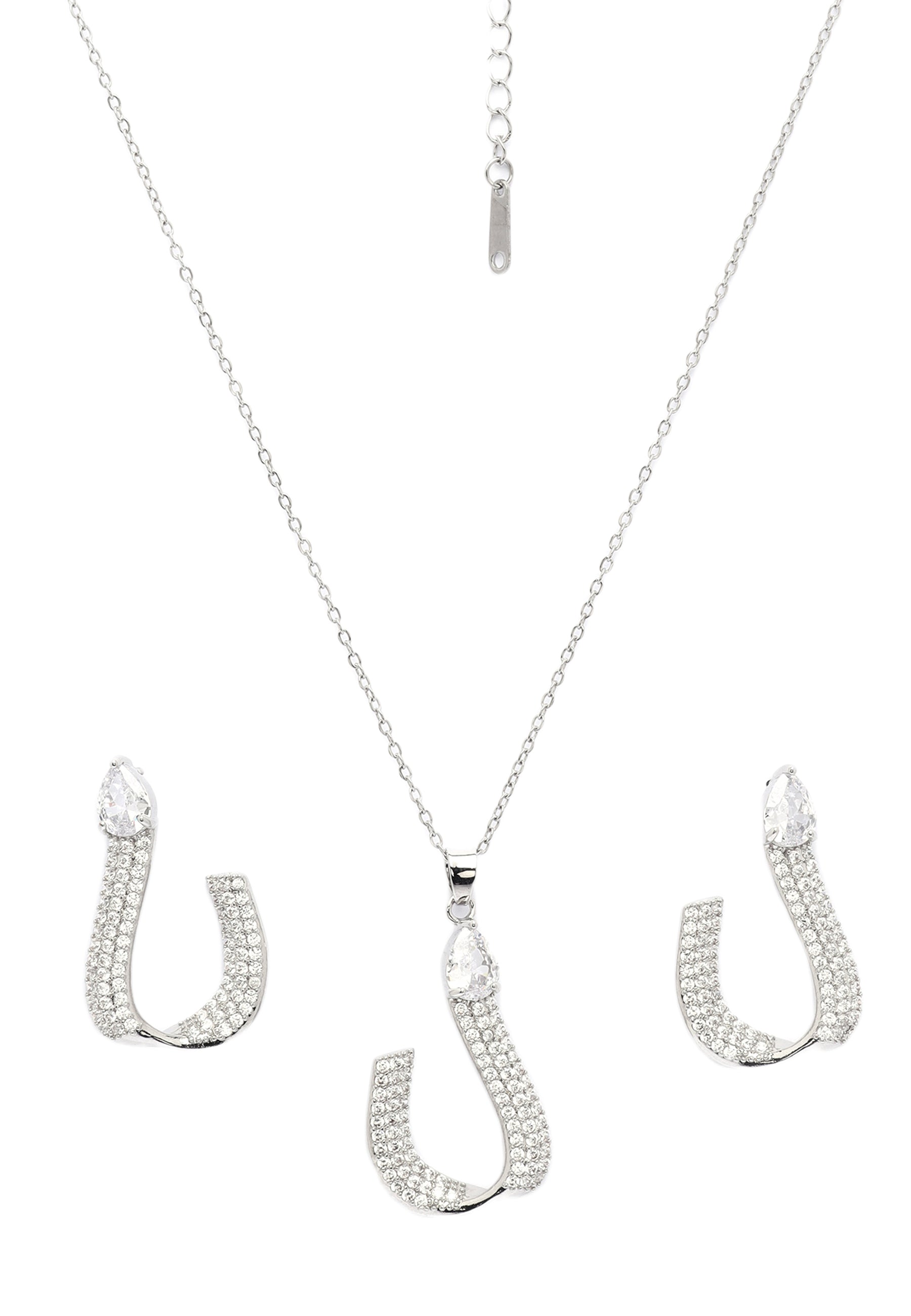 Metallic Shimmering Charm Horseshoe Earrings And Necklace Set