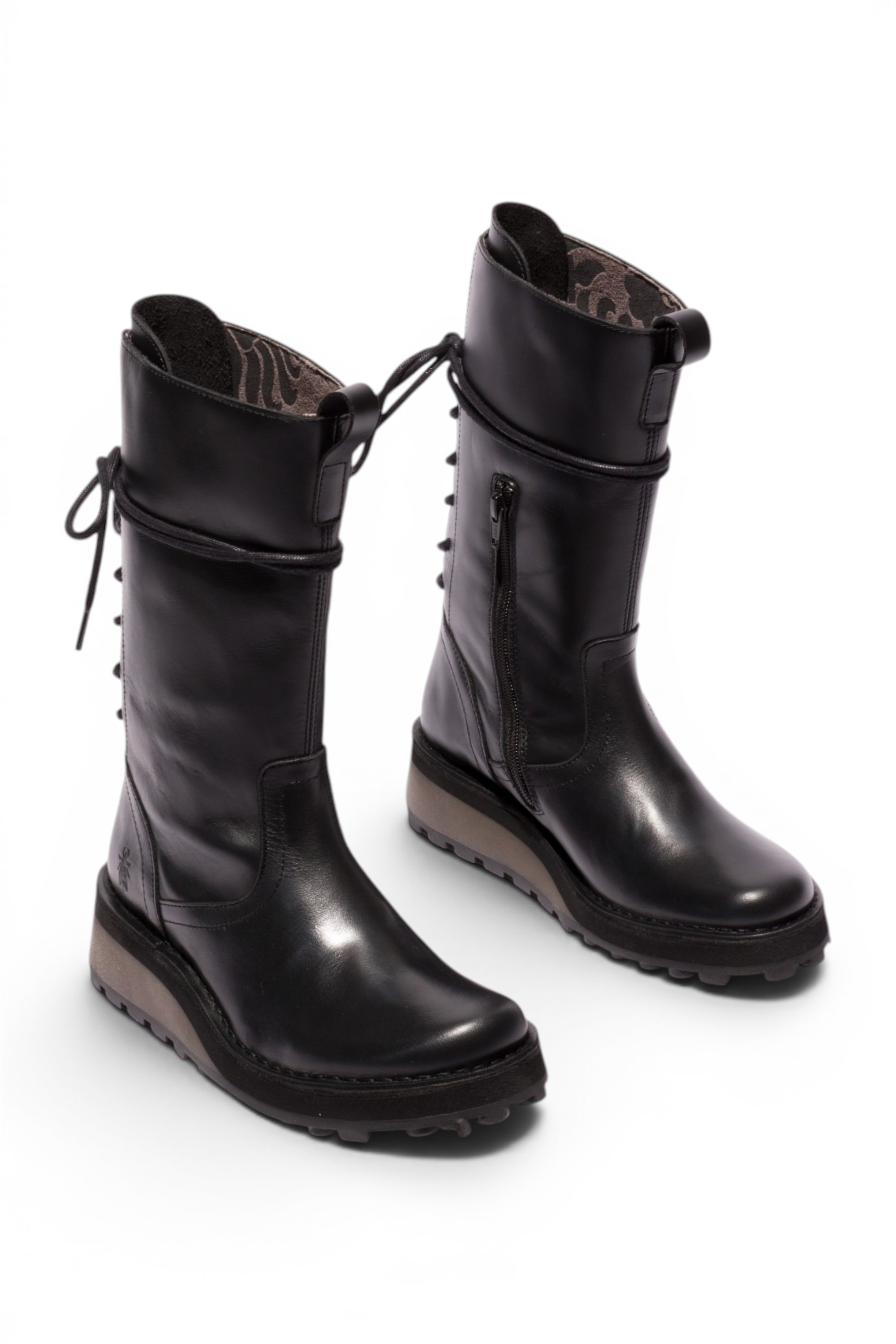 Black Womens Leather Calf Long Boots-HEIG229, Image 2 of 5