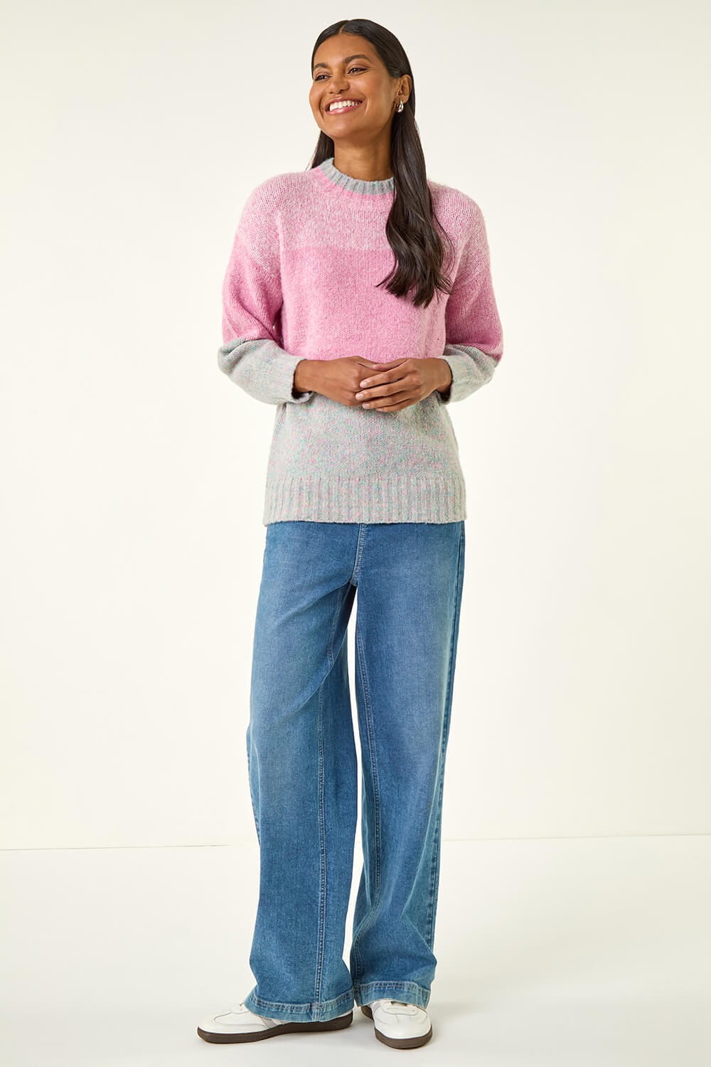 Light Pink Colour Block Knit Jumper, Image 1 of 5