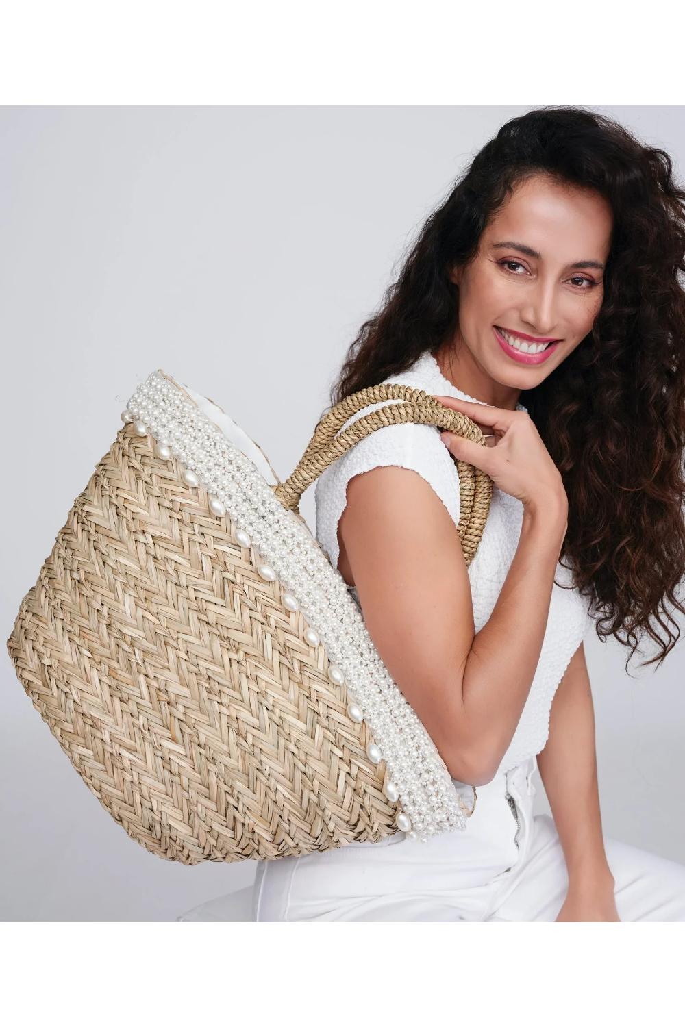 Beige Pia Rossini Beige Santander - Straw Beach Basket, Image 1 of 1