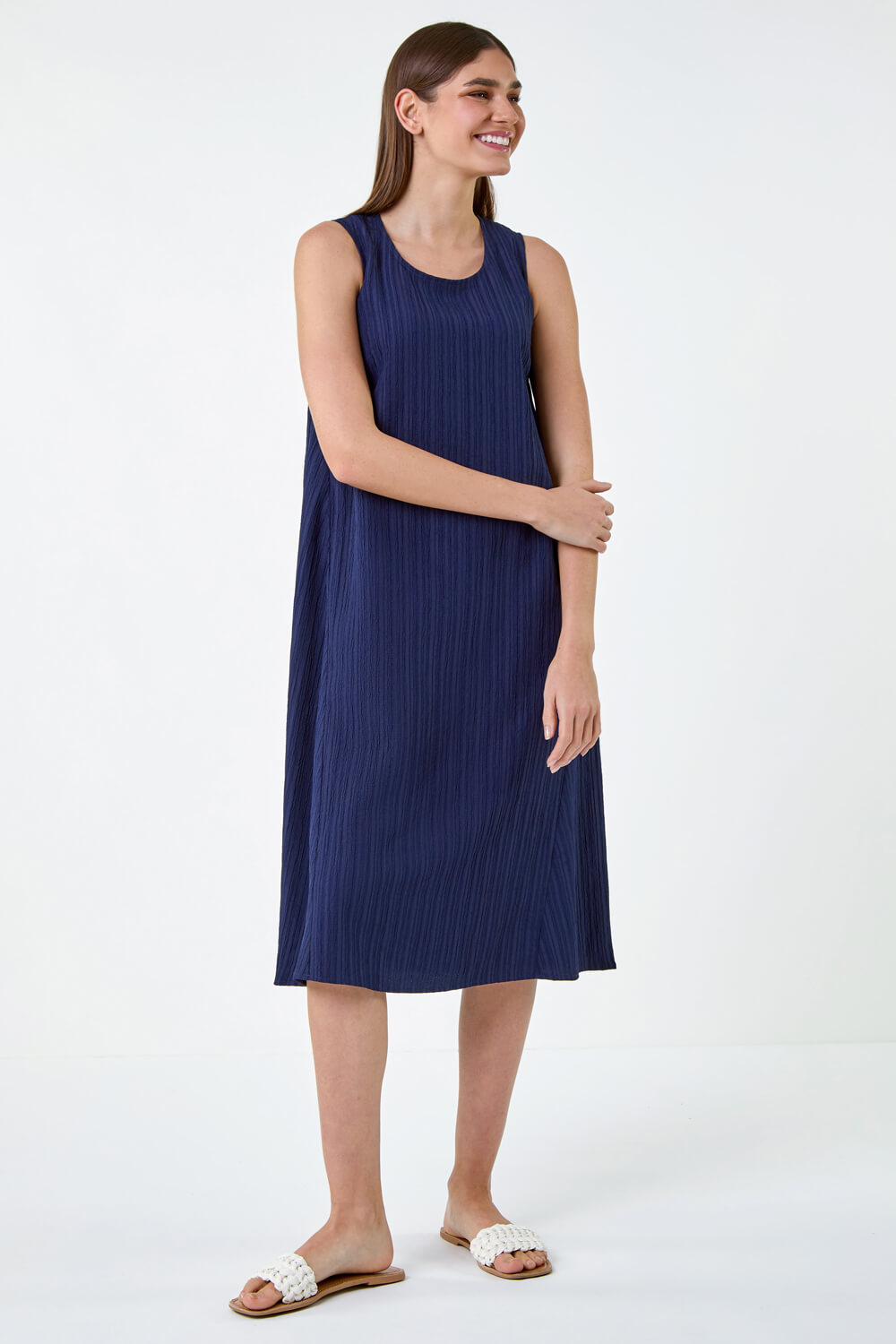 Navy Textured Midi Dress main image 0