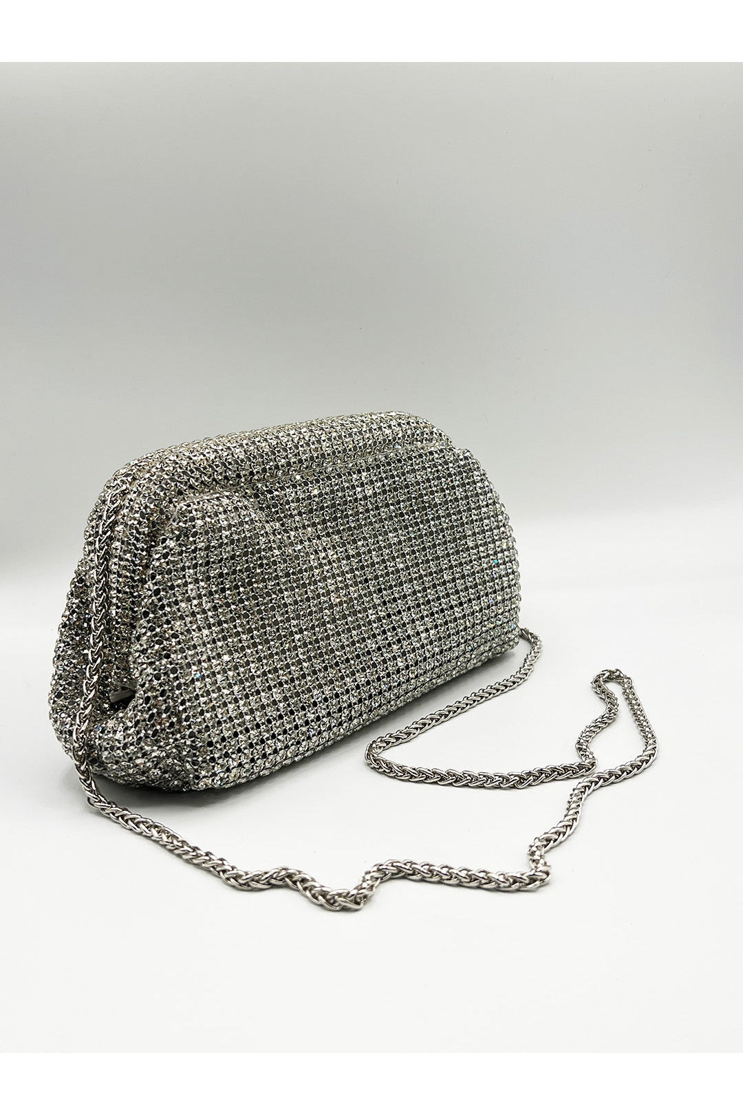 Silver Crystal Pouch Clutch Bag, Image 2 of 5