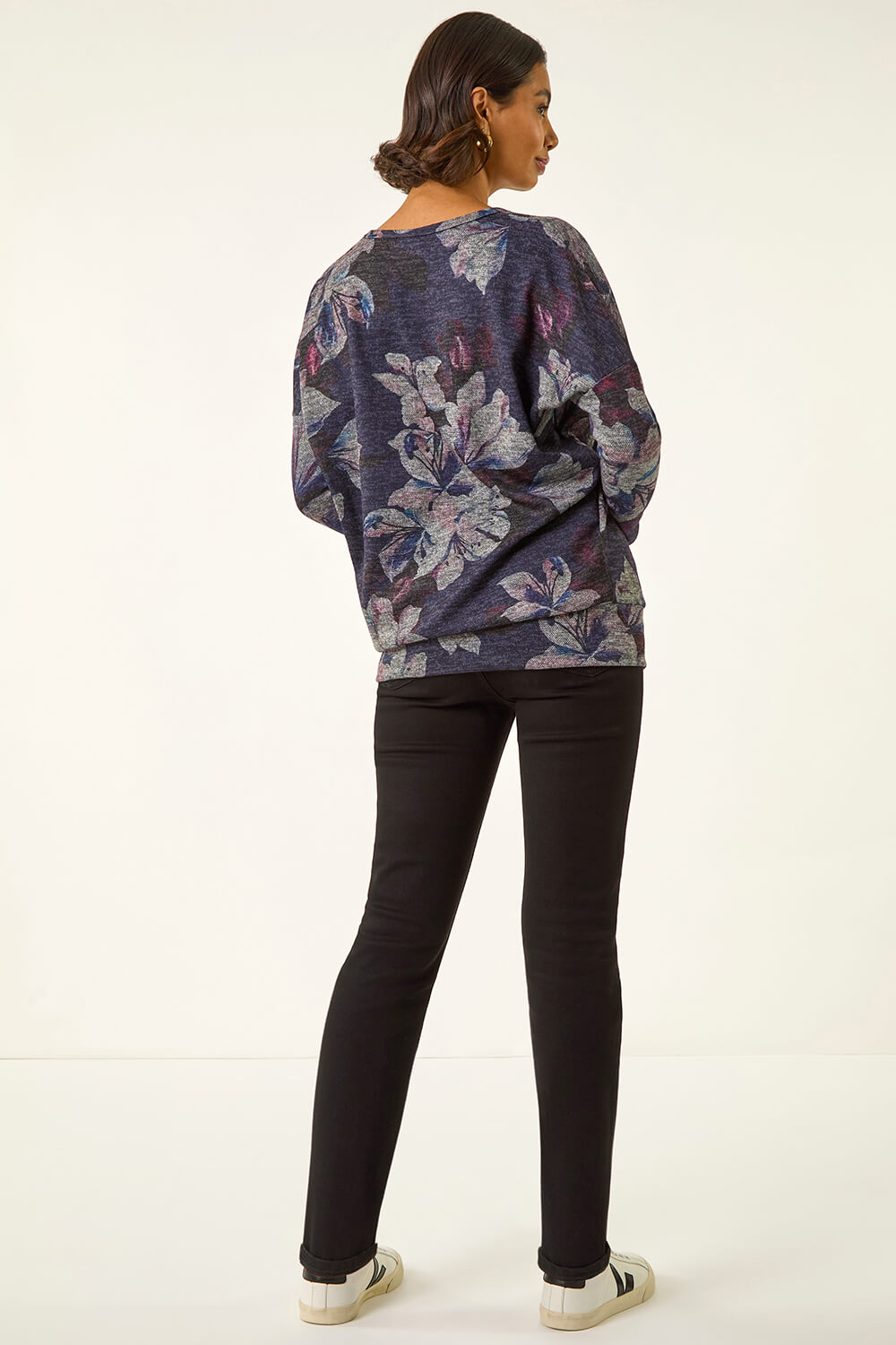 Purple Floral Printed Bubble Hem Top, Image 4 of 5