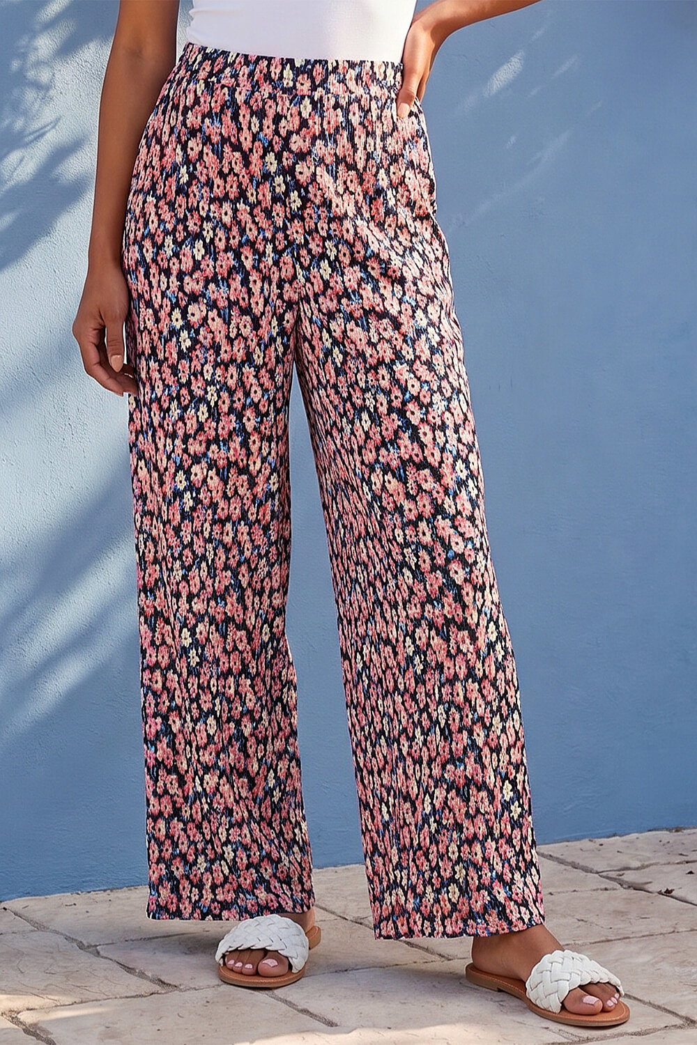Pink Petite Floral Crinkle Trouser, Image 3 of 4