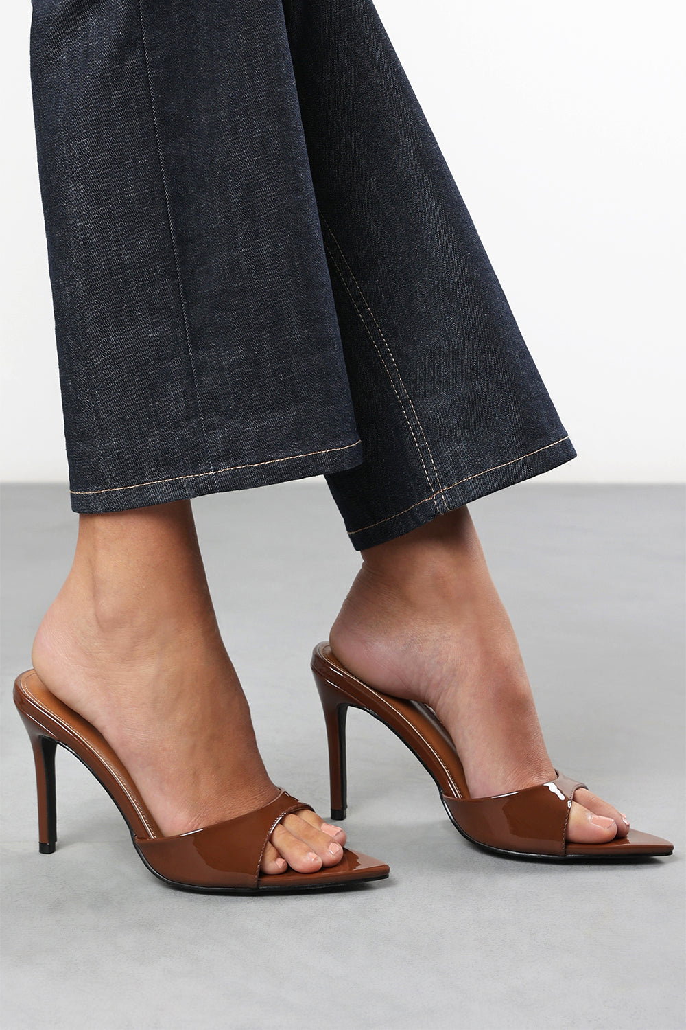 Brown 'Tasha' Open Toe Stiletto Mules, Image 1 of 6