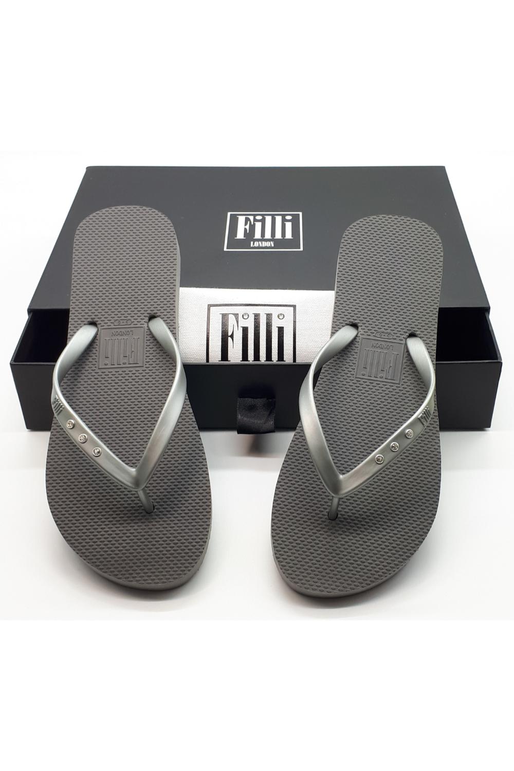 Silver Filli London Silver St Tropez Crystal Flip Flops, Image 1 of 4