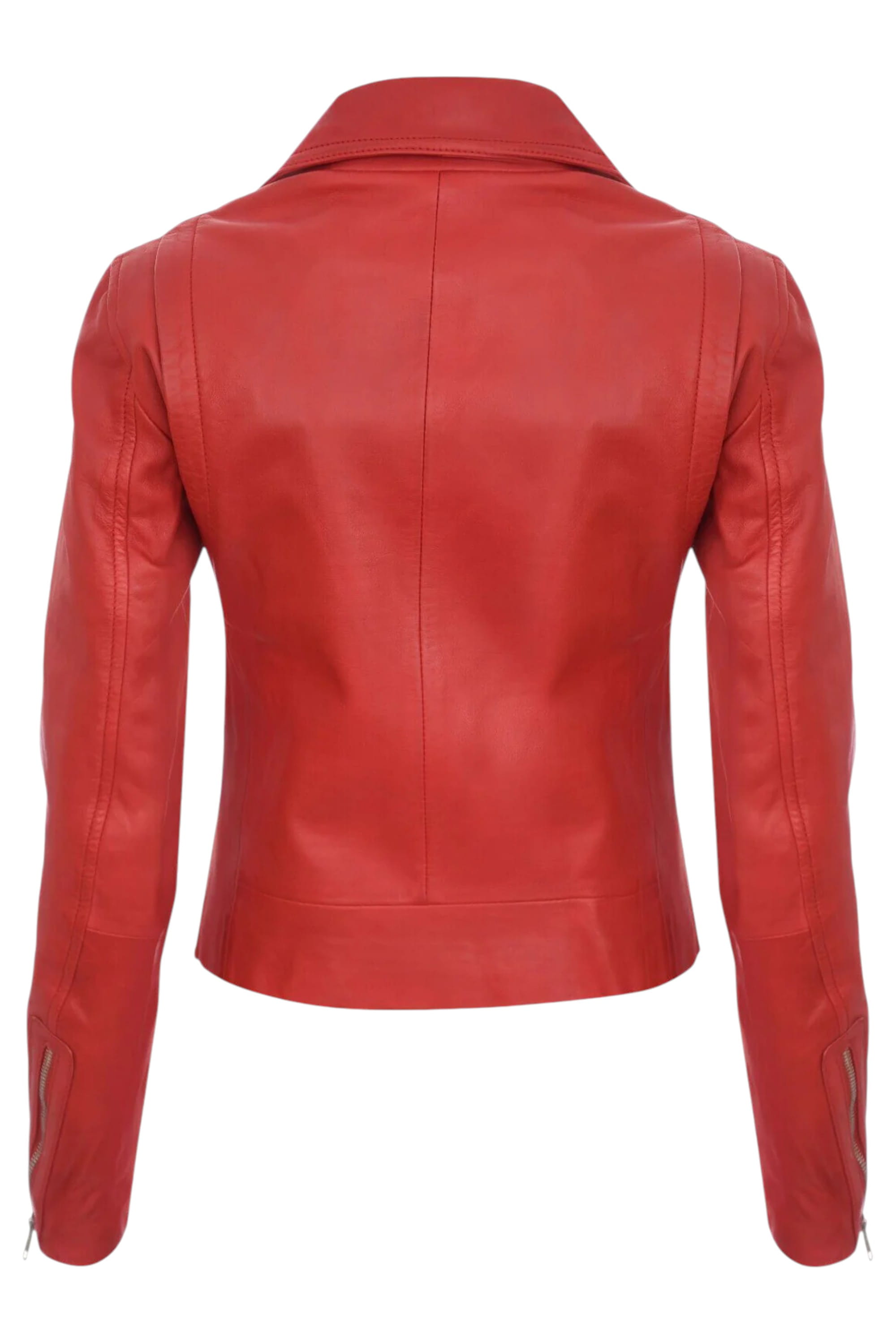 Red Womens Leather Biker Jacket-Matlock, Image 3 of 4