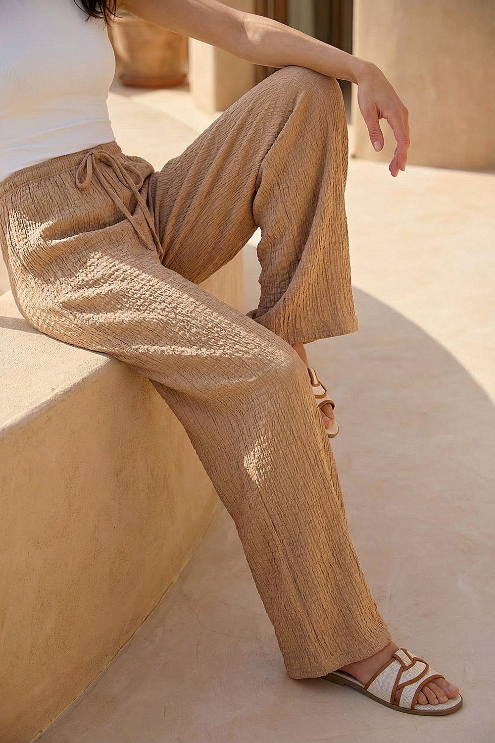 Biscuit Dusk Crinkle Wide Leg Stretch Trouser , Image 1 of 4