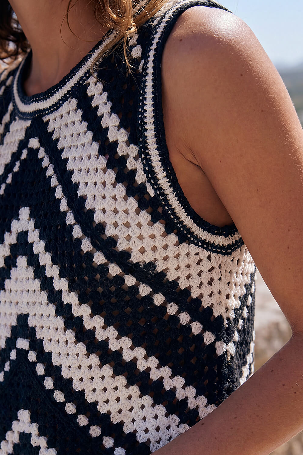 Black Chevron Crochet Knit Vest Top, Image 5 of 4