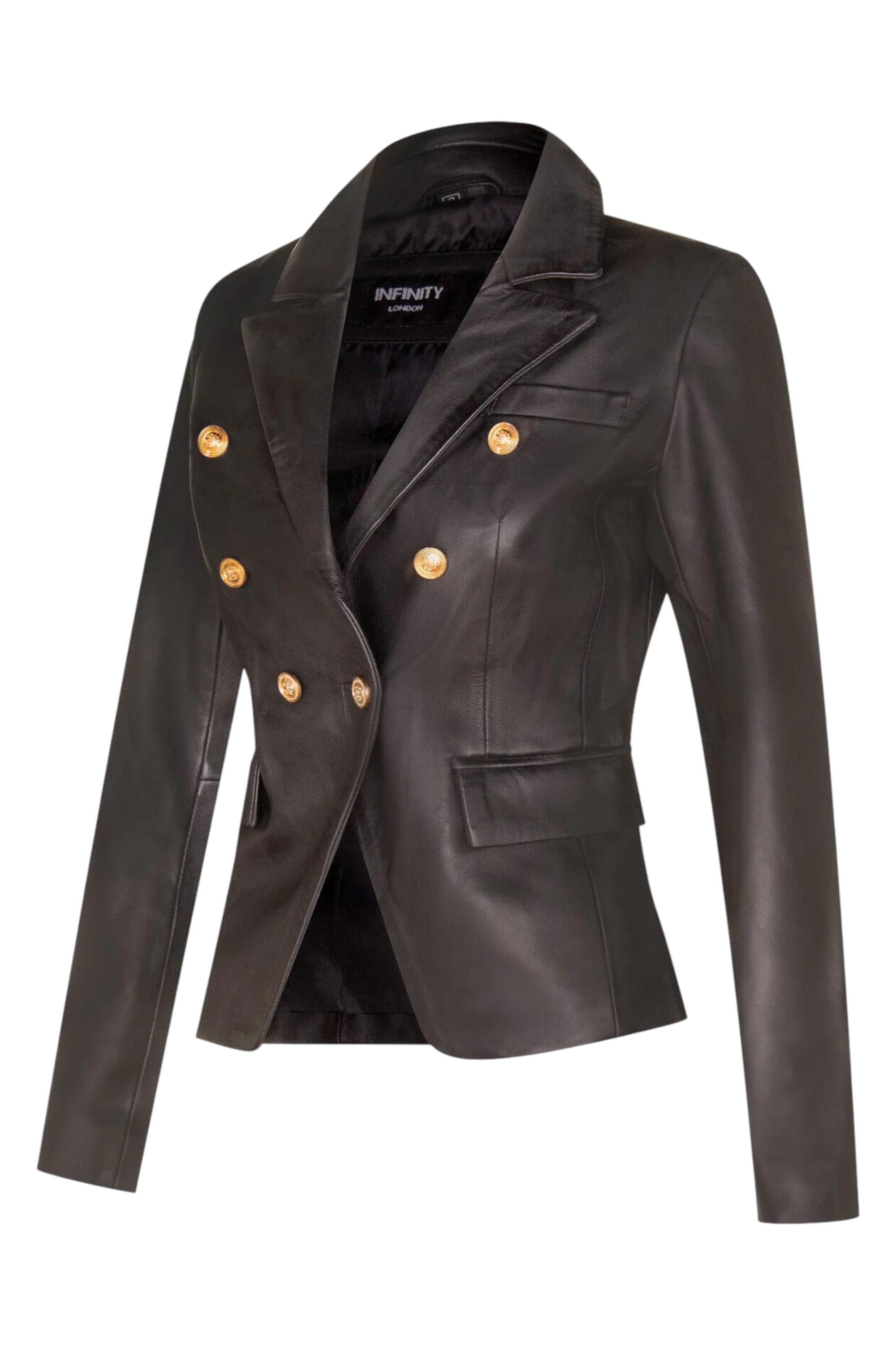 Black Leather Military Blazer Jacket-Newent, Image 2 of 4