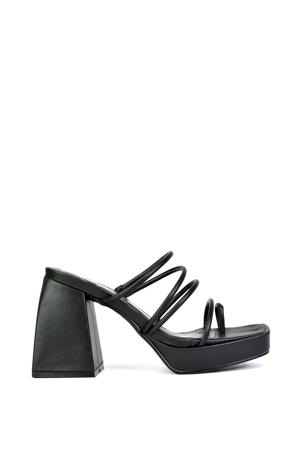 Black XY LONDON Black 'Colt' Strappy Square Toe High Block Heel Platform Mule Sandals, Image 1 of 5