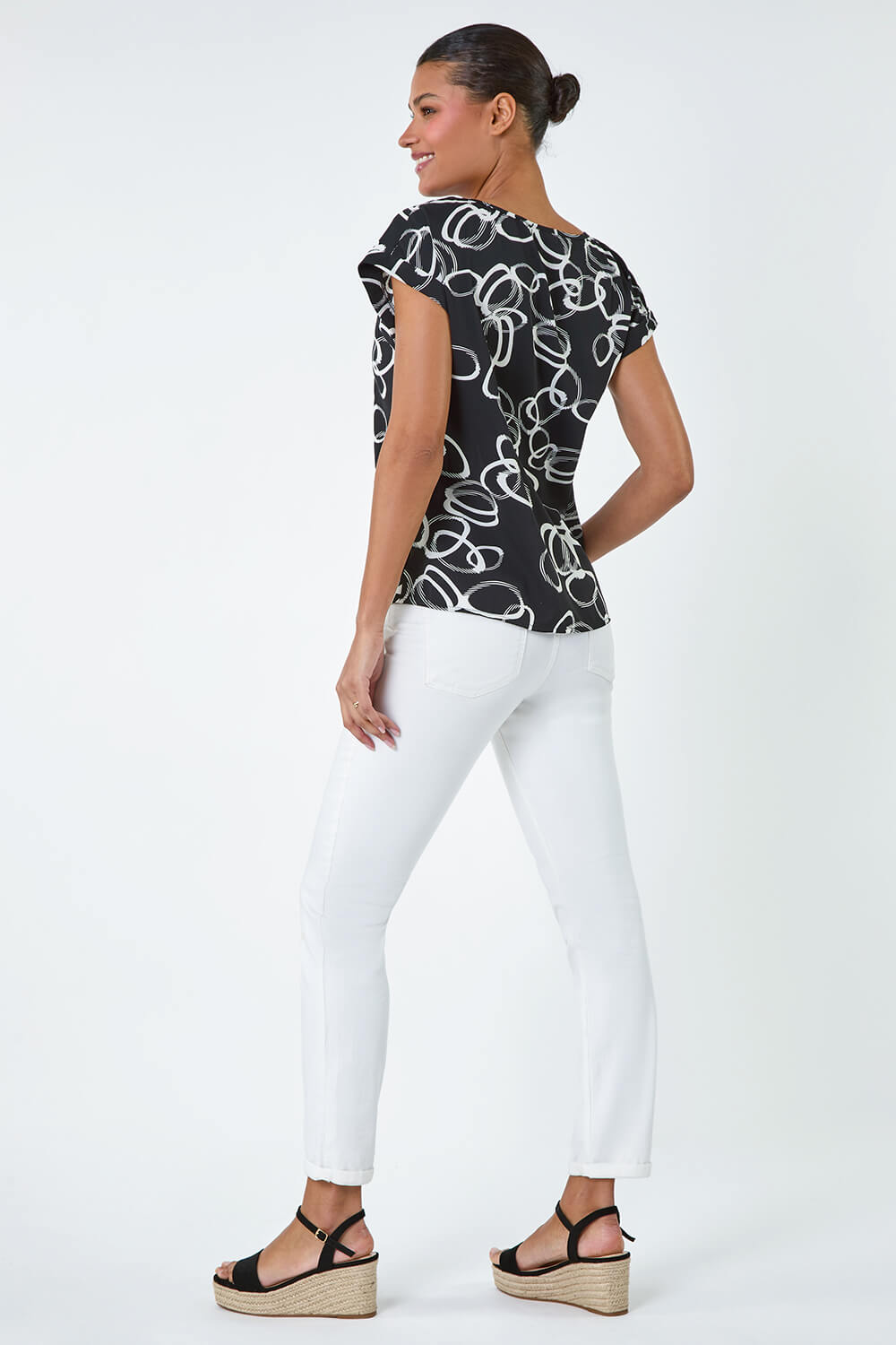 Black Keyhole Detail Abstract Print Top, Image 4 of 5