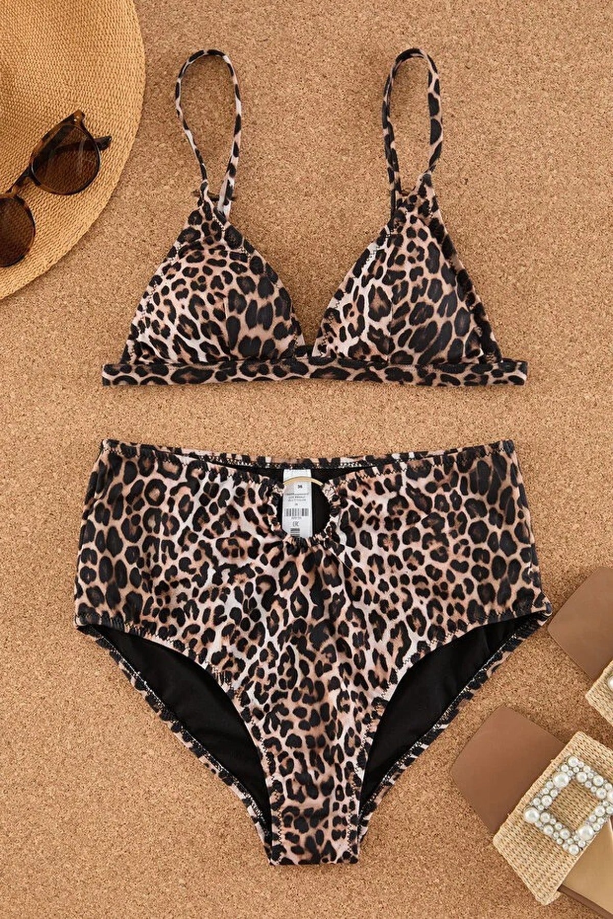 Multi WOVCOR Multi Leopard Print Triangle Bikini Top, Image 3 of 5