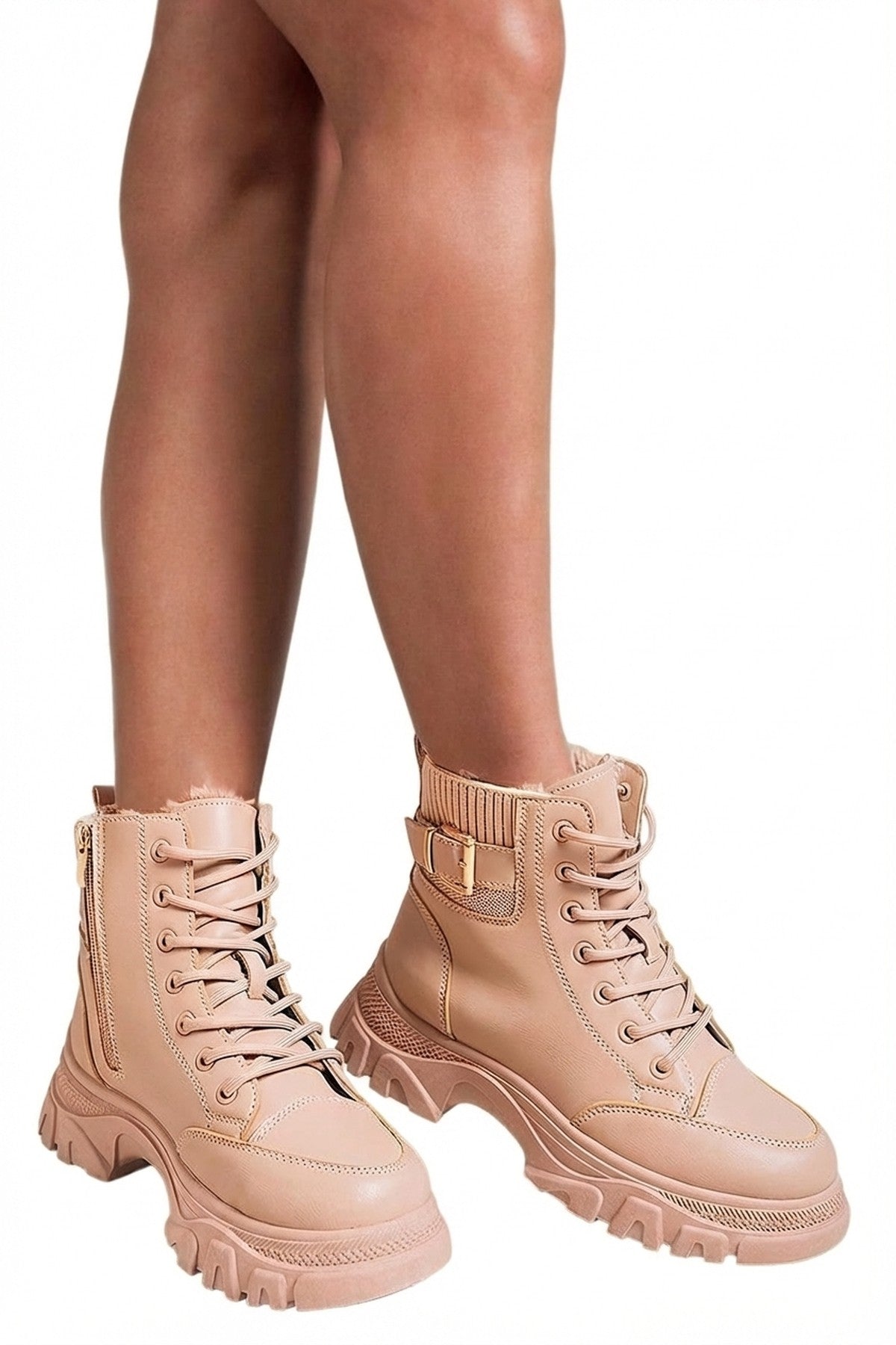 Beige 3694 Beige Clarissa Chunky Lace Up Platform Ankle Boots, Image 7 of 8