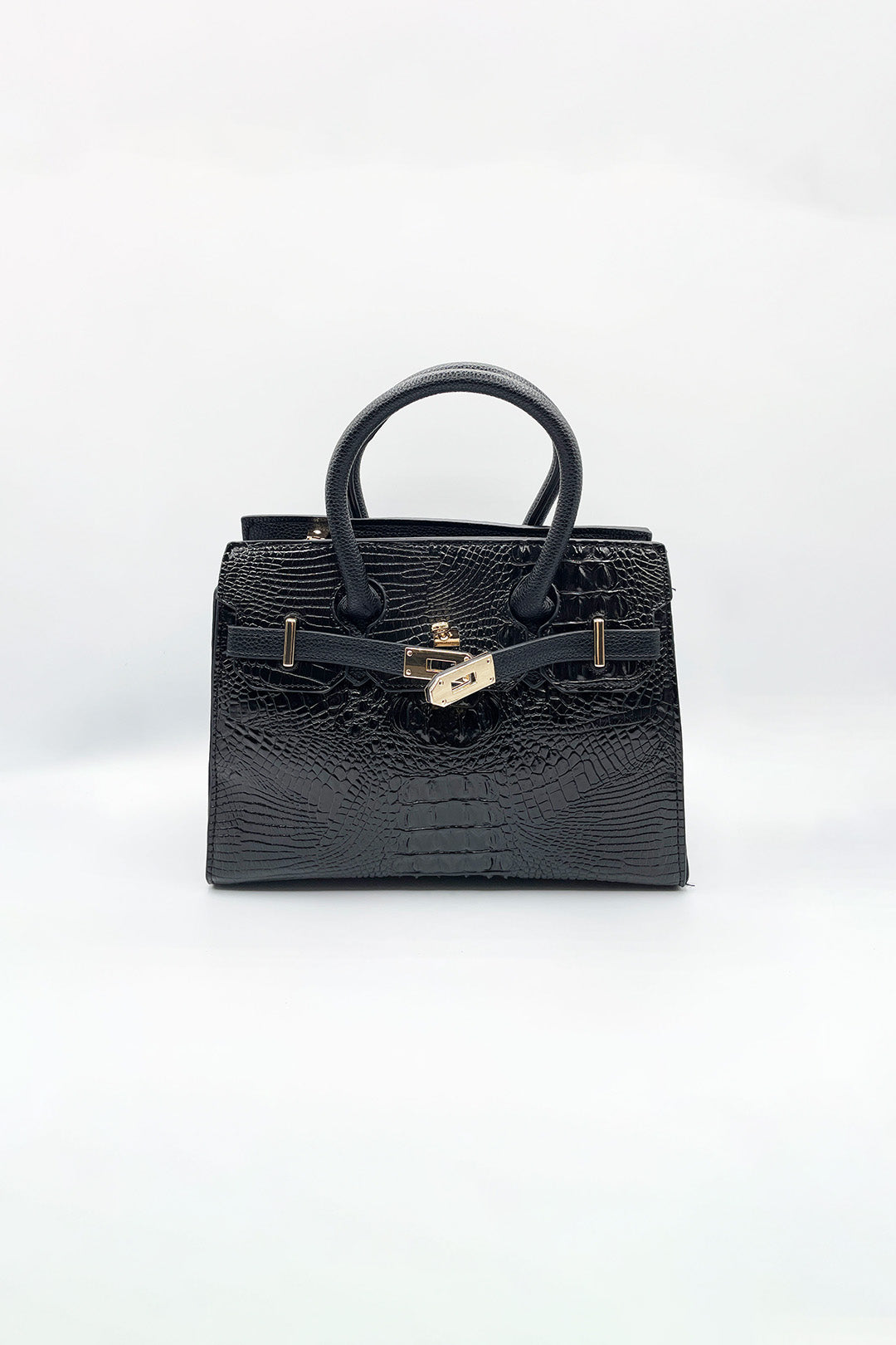 Black Crocodile-Print Handbag, Image 4 of 5