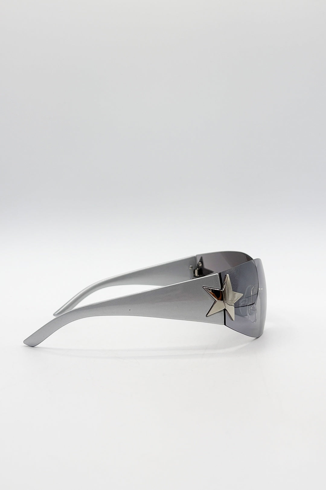 Silver Racer Sunglasses with Star Hinge Detail in Silver, Image 4 of 4