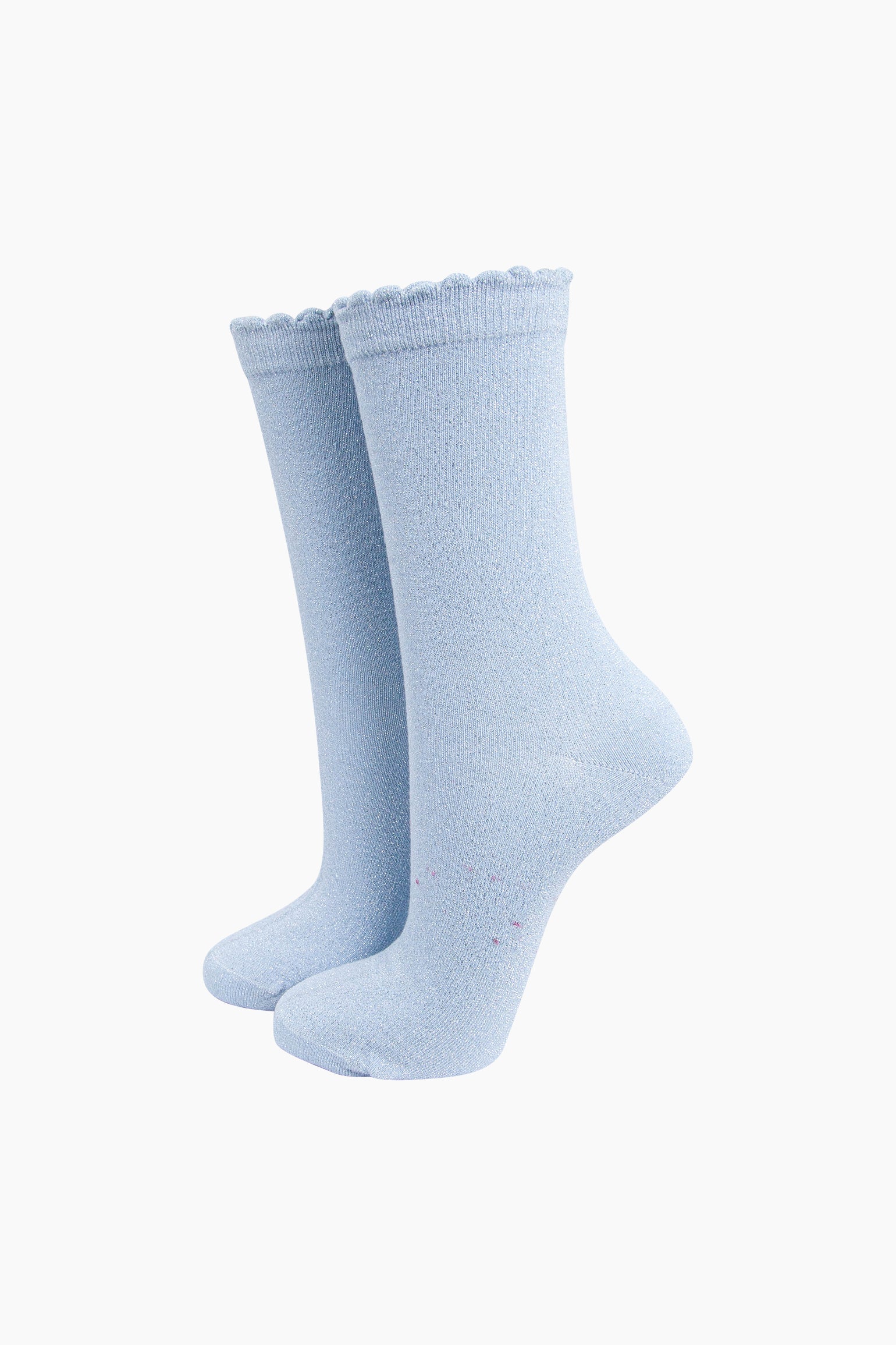 Light Blue Plain Combed Cotton Glitter Socks, Image 1 of 4