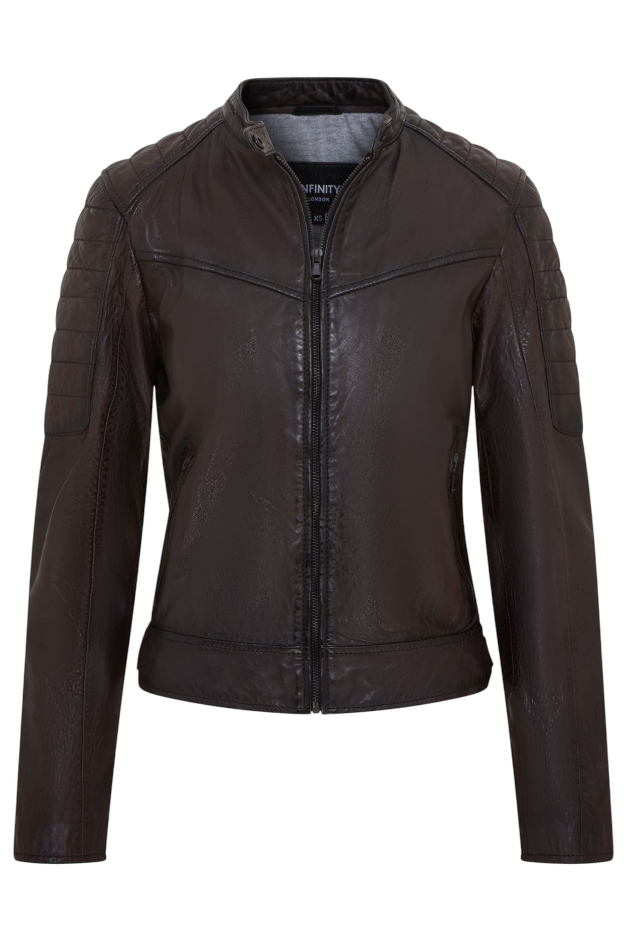 Dark Brown Quilted Leather Biker Jacket-Horten, Image 1 of 6
