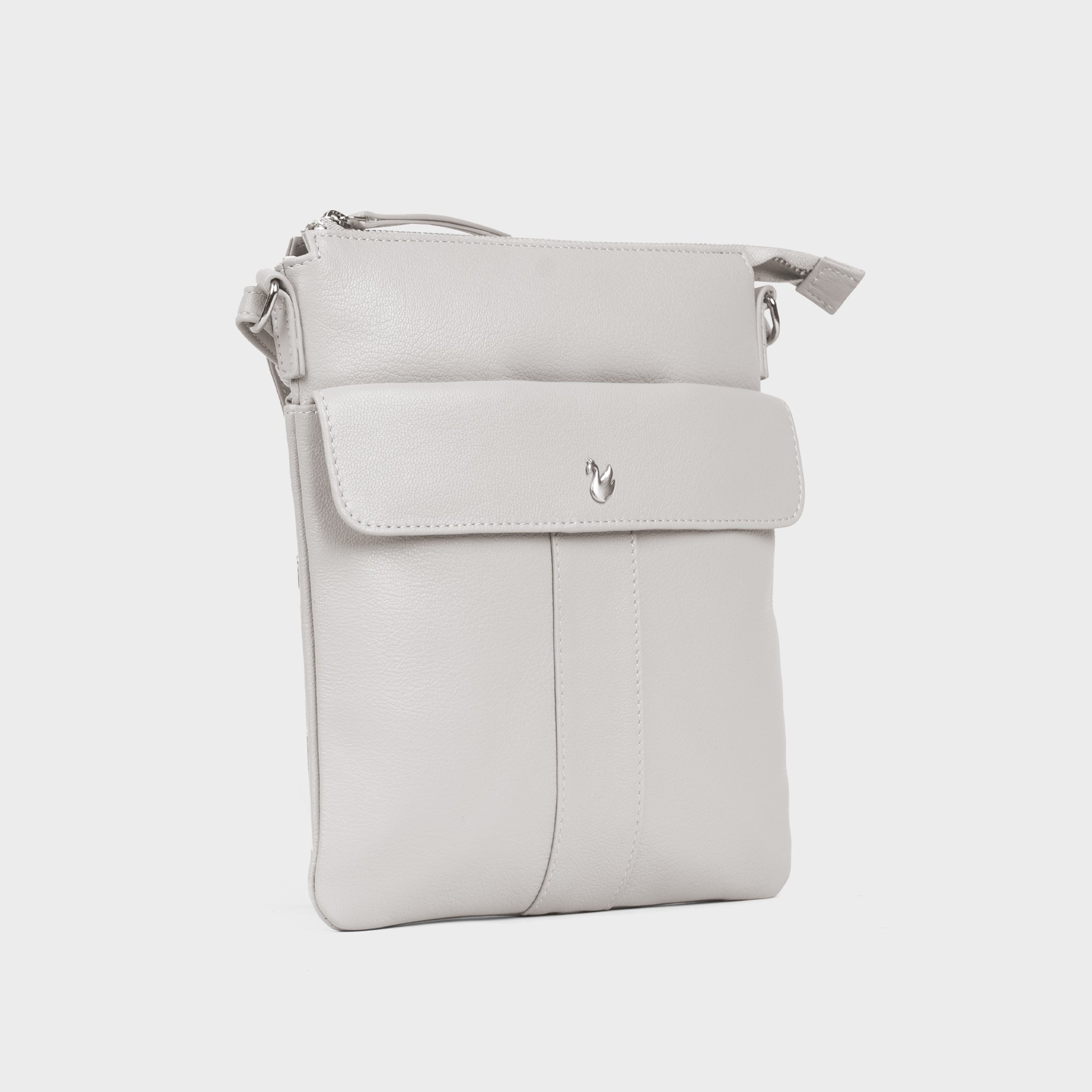 Light Grey 'AMBA' Soft Nappa Full Grain Real Leather Crossbody Bag, Image 3 of 5