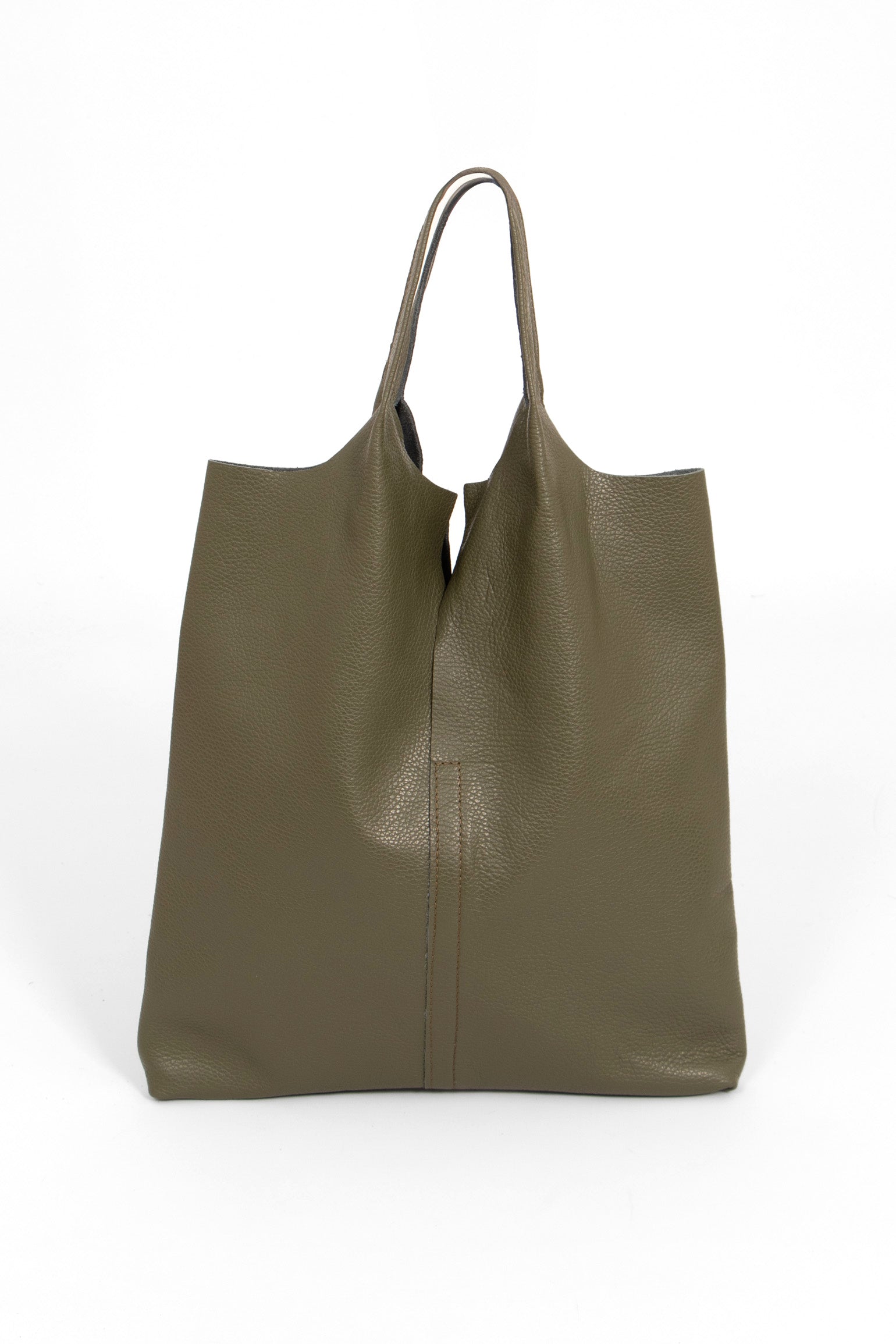 Khaki Italian Leather Shoulder Bag, Image 3 of 4