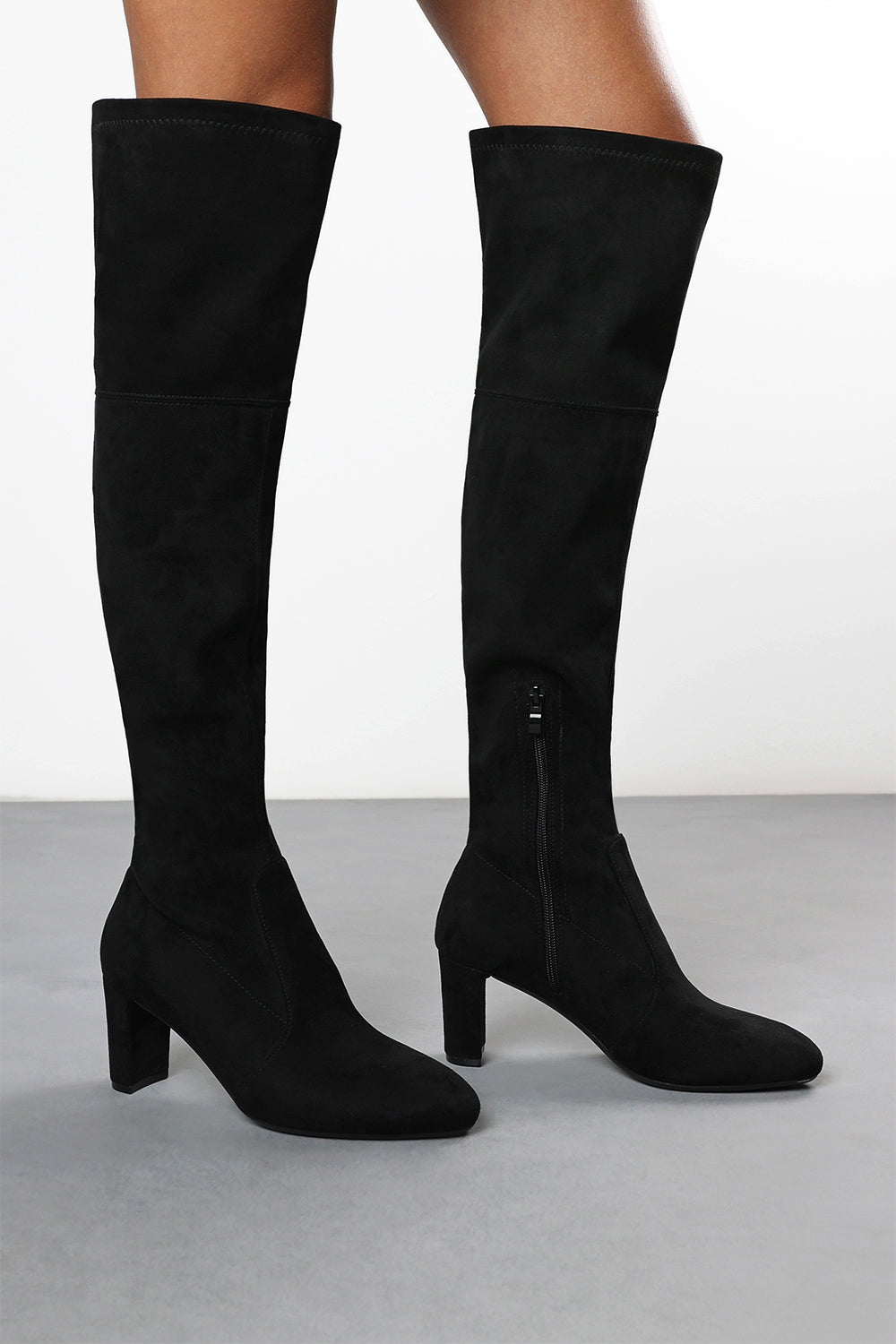 Black 'Sonya' Block Heel Over The Knee Boots, Image 1 of 7