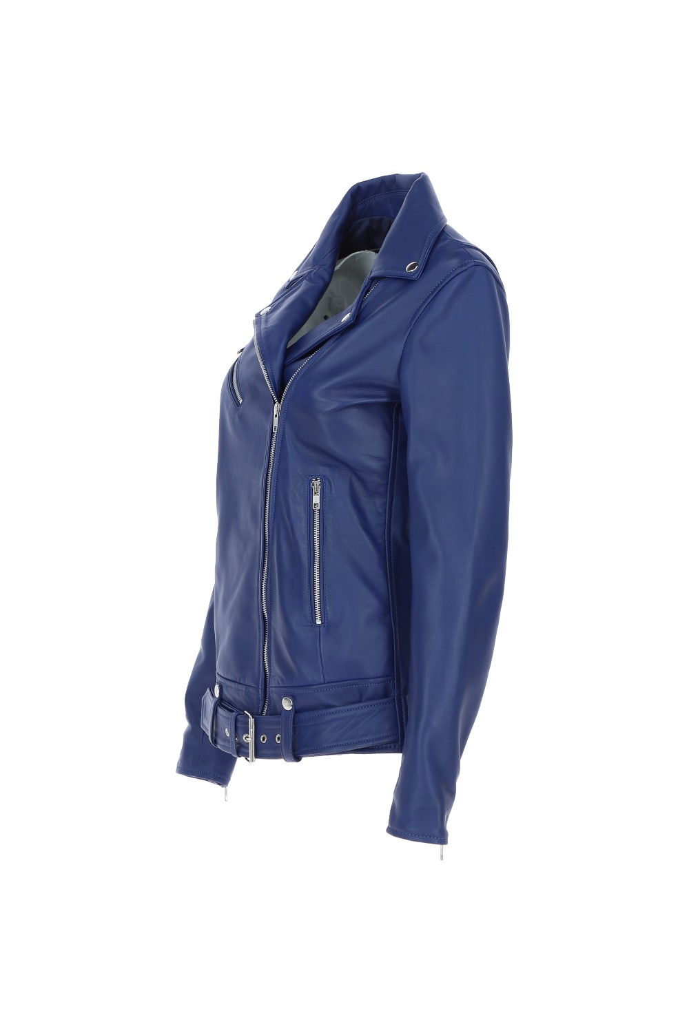 Royal Blue 'Mia' Leather Longline Biker Jacket, Image 3 of 5