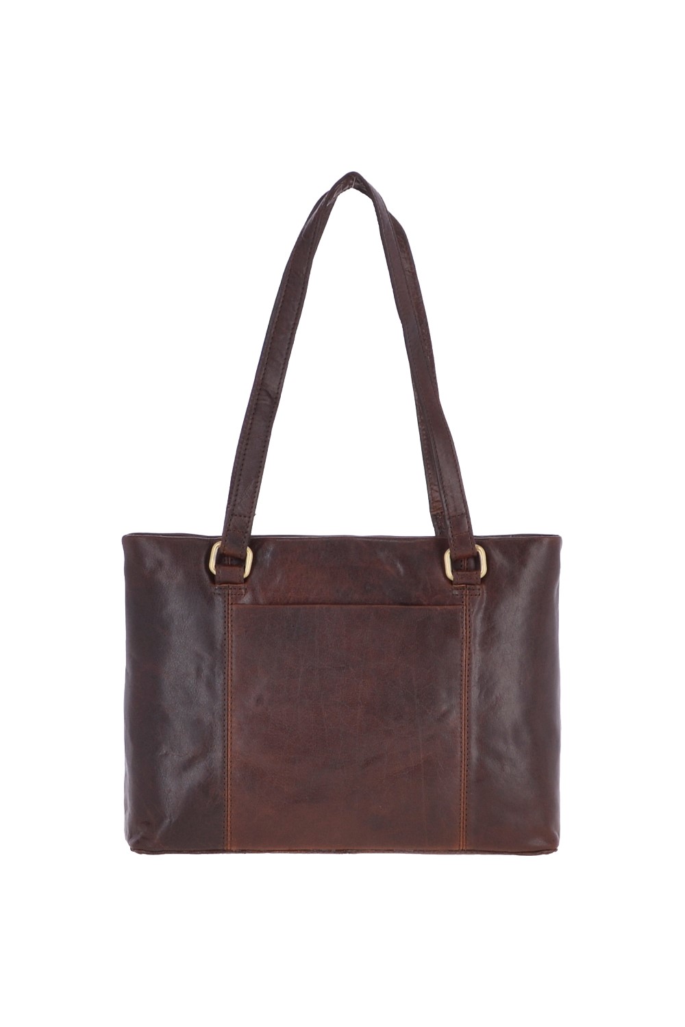 Dark Brown Real Leather Vintage Medium Handbag, Image 3 of 3
