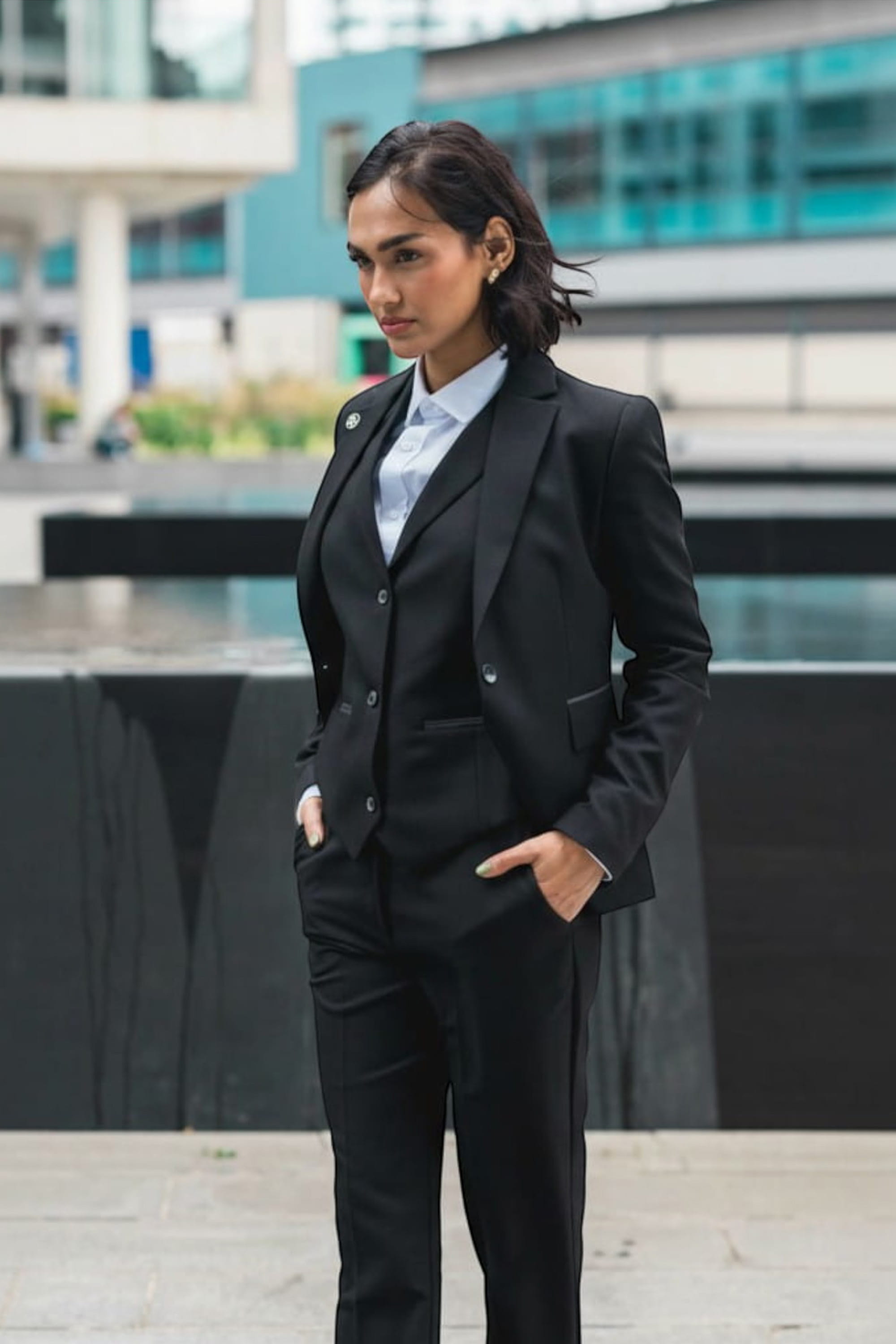 Black Infinity Leather Black Womens 3 Piece Black Formal Office Suit, Image 2 of 8