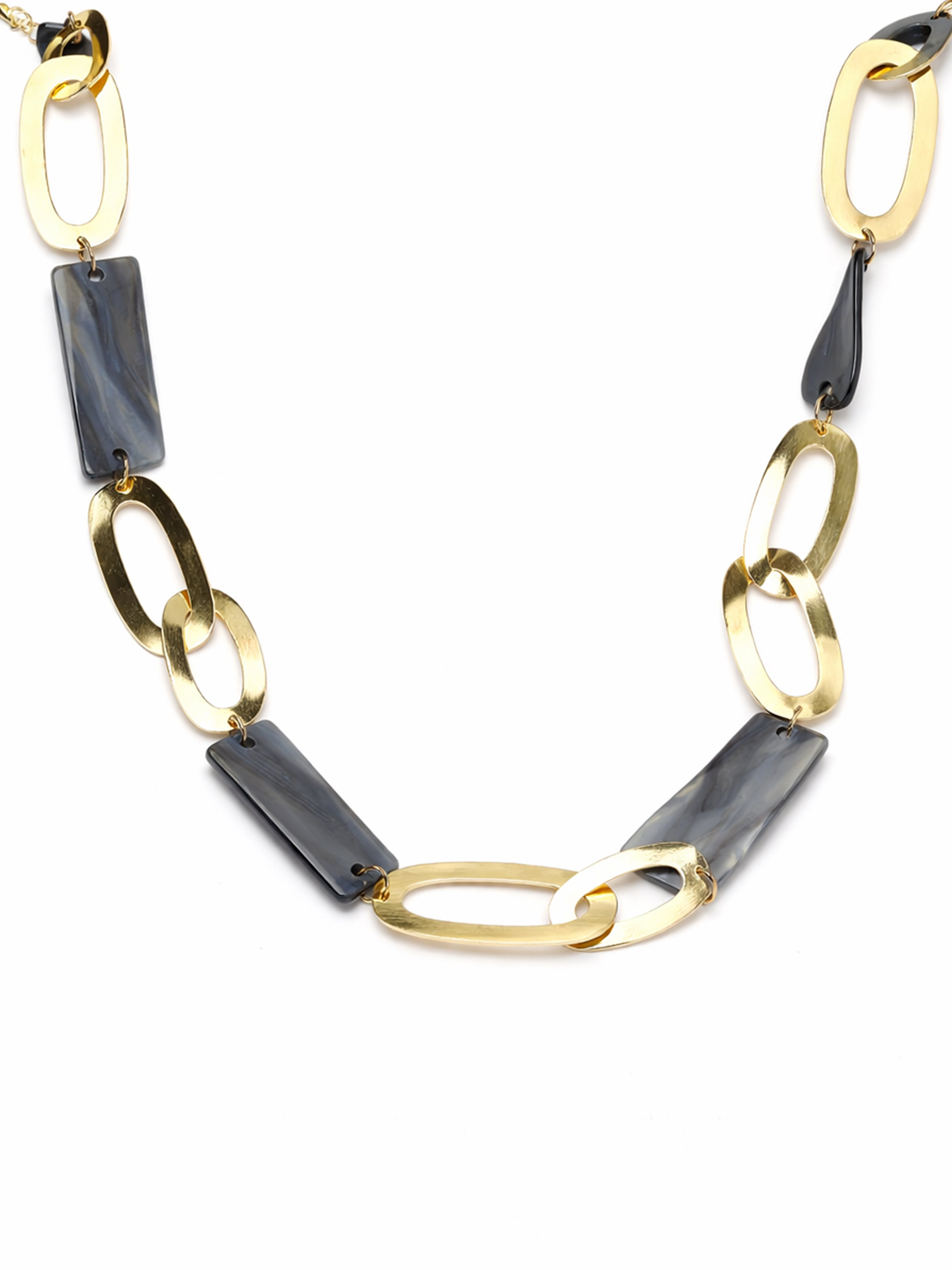 Grey Mixed Link Shell Accent Necklace