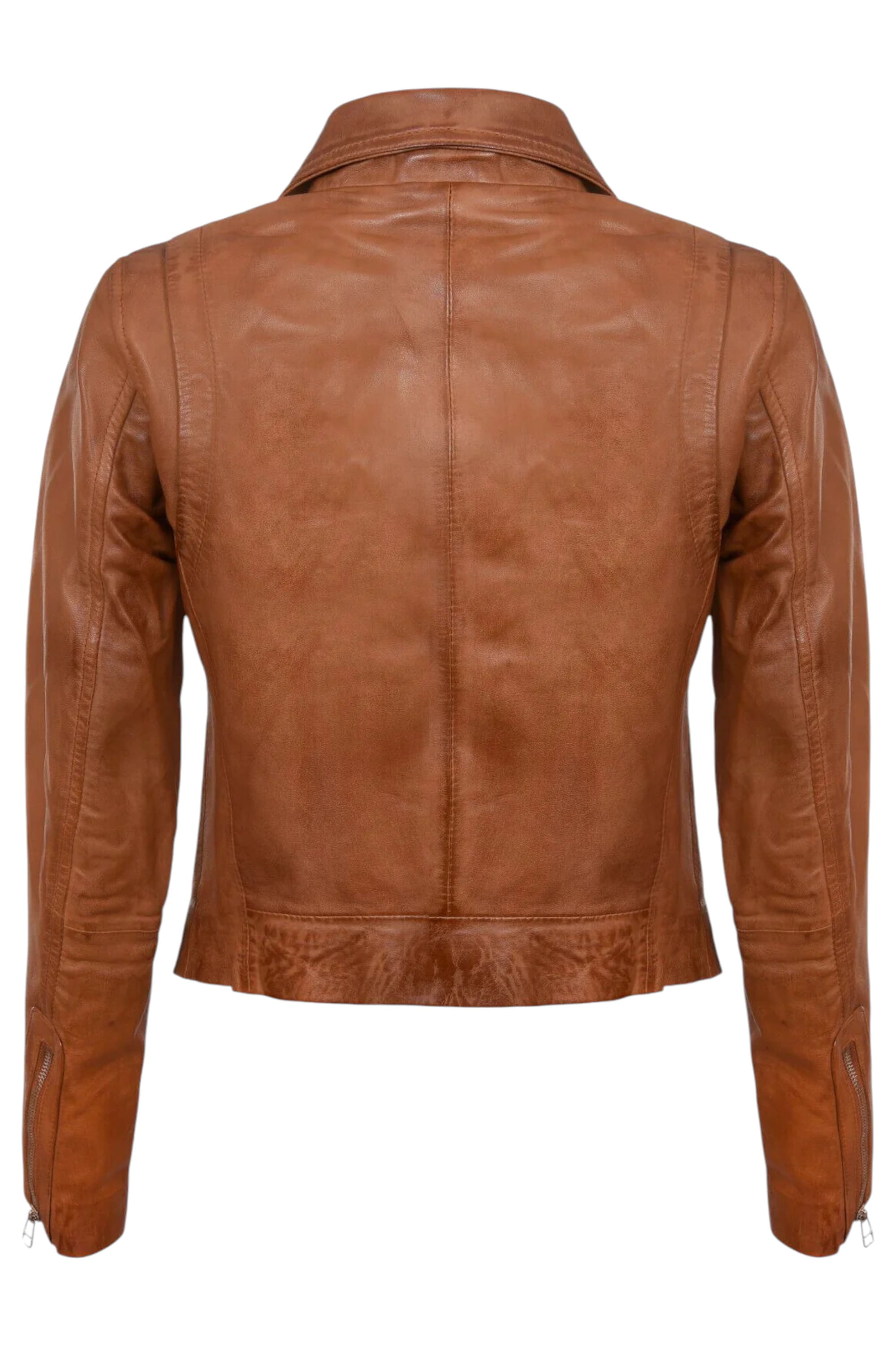 Tan Womens Leather Biker Jacket-Matlock, Image 4 of 4
