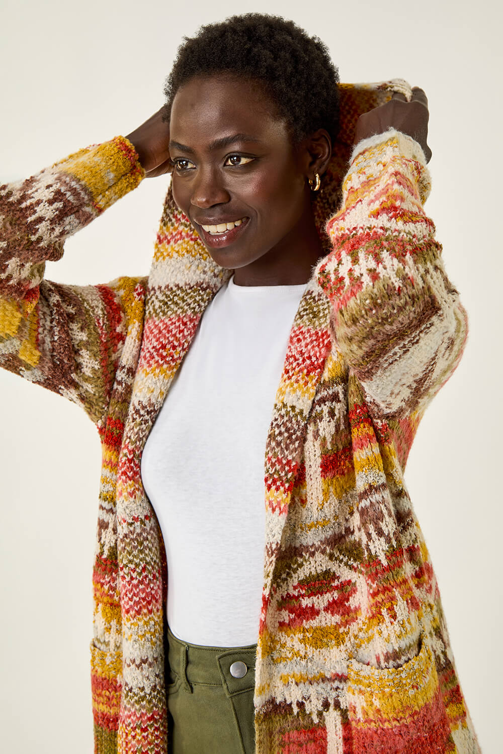 Beige Jacquard Knit Cardigan, Image 6 of 6