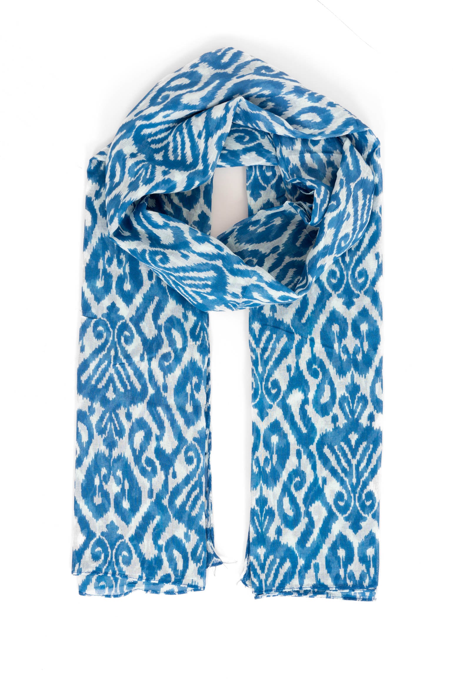 Blue Sarta Blue Damask Lightweight Cotton Scarf, Image 1 of 4