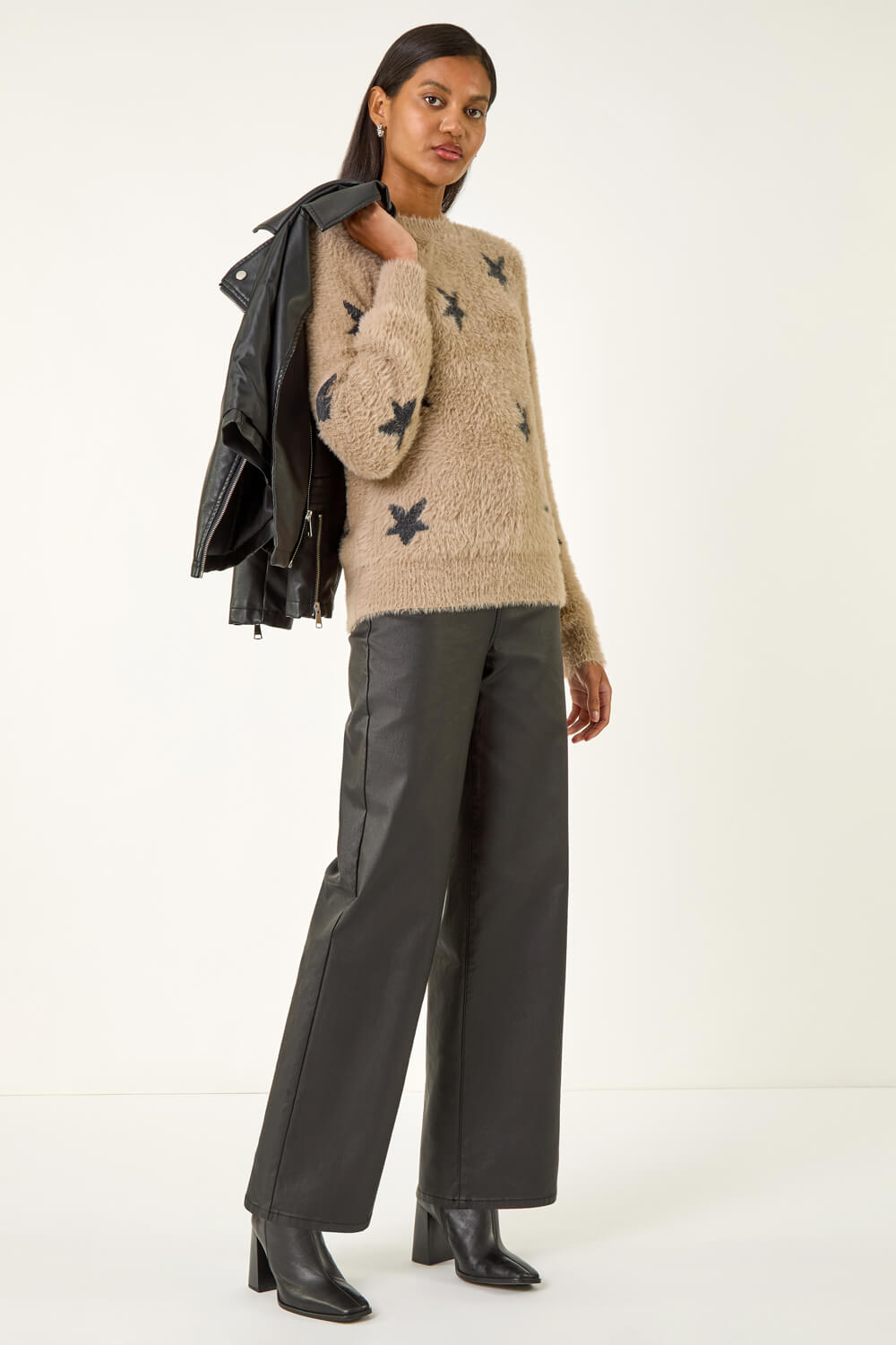 Beige Fluffy Star Knit Jumper, Image 3 of 5