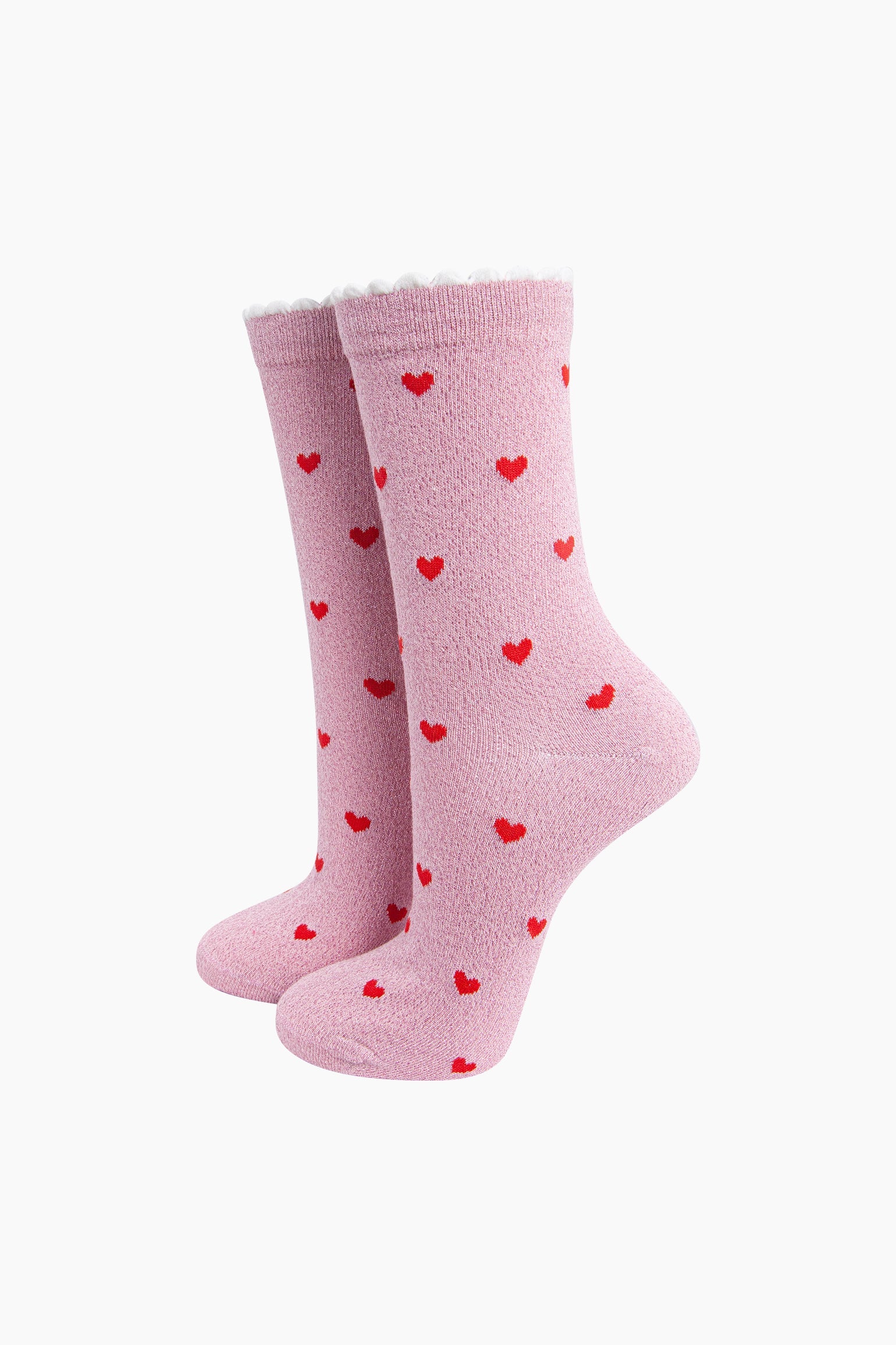 Light Pink Love Hearts Combed Cotton Glitter Socks, Image 1 of 4