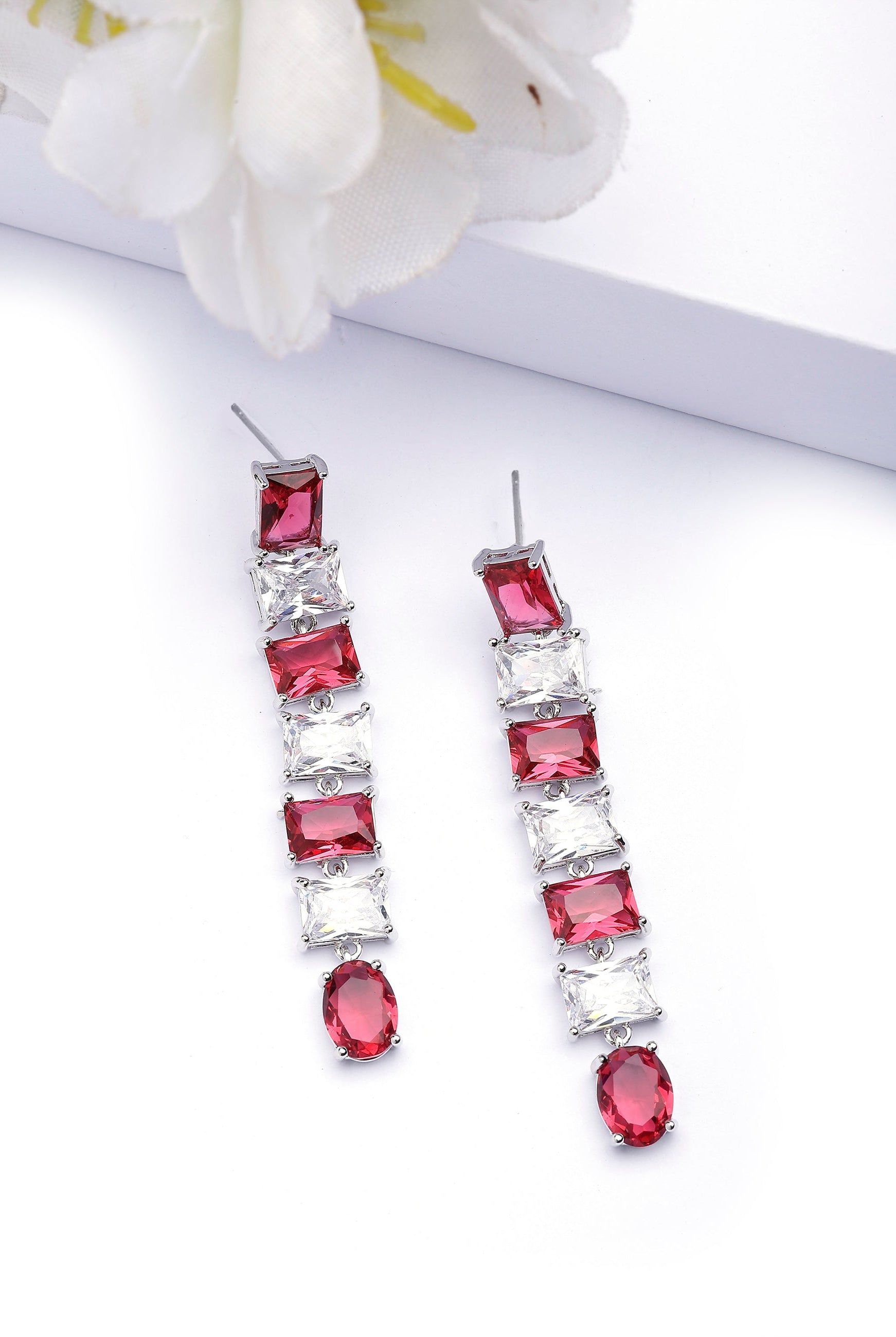 Red Hot Red Square Drop Earrings, Image 2 of 4