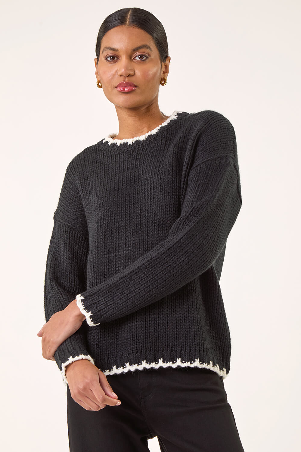 Black Stitch Detail Soft Knit Jumper, Image 6 of 6