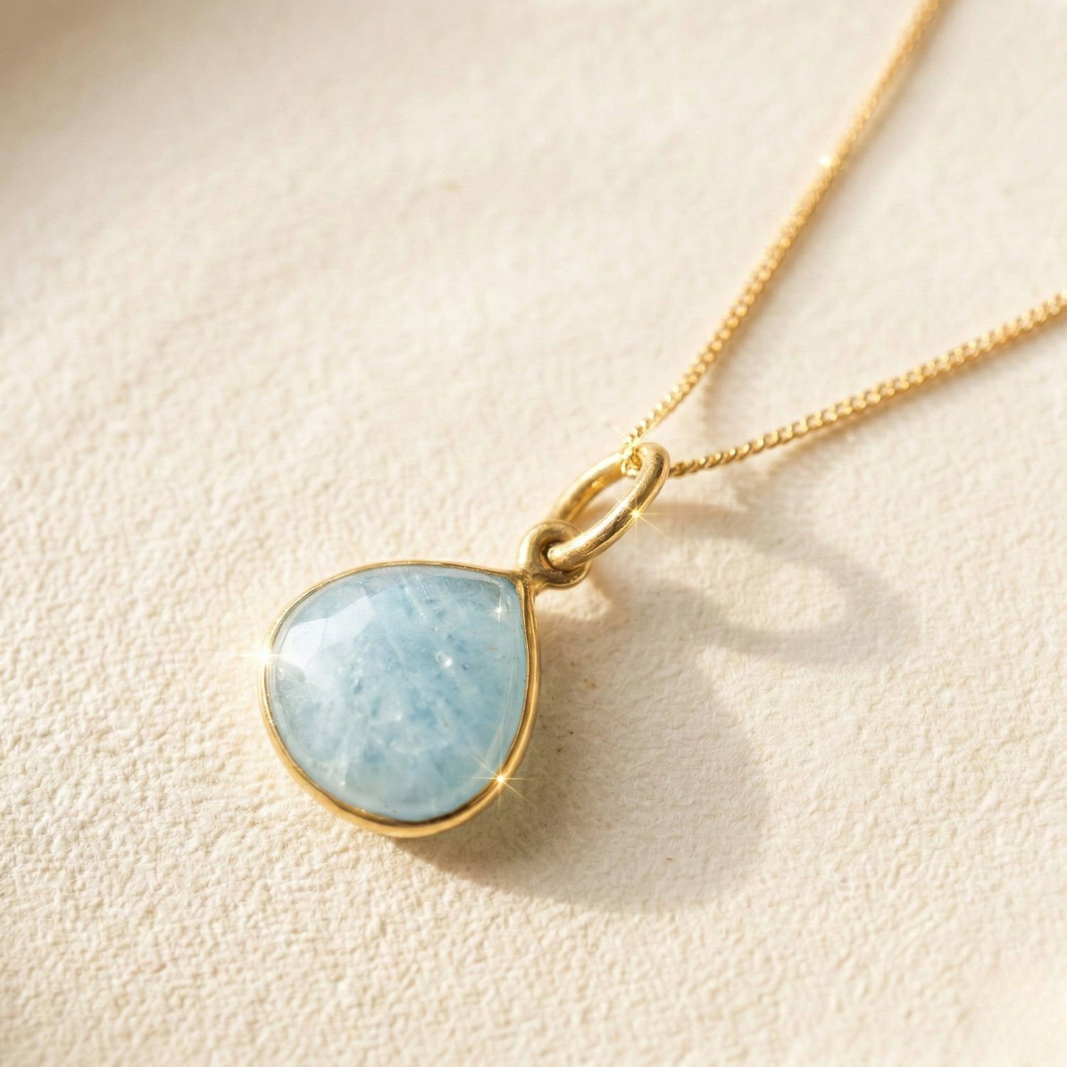 Metallic 18Ct Gold Vermeil Plated Aquamarine March Birthstone Necklace