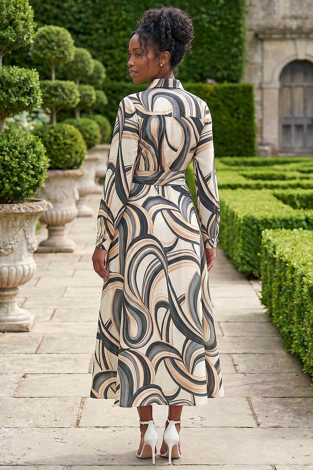 Ivory Abstract Print Buttoned Shirt Dress, Image 4 of 4