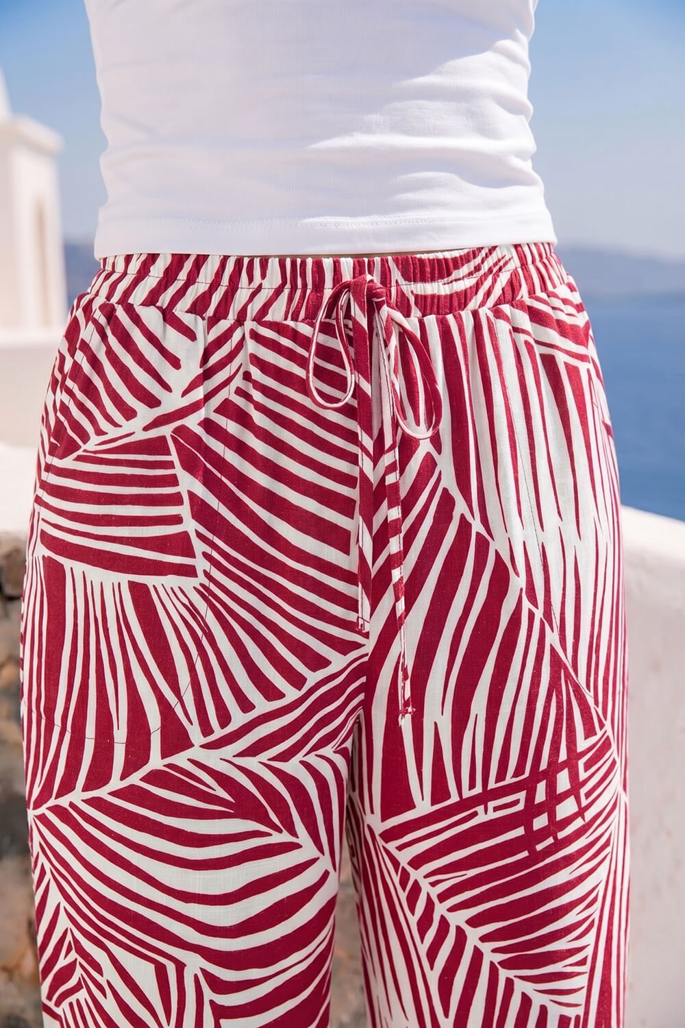 Wine Petite Print Linen Blend Cropped Trouser , Image 5 of 4