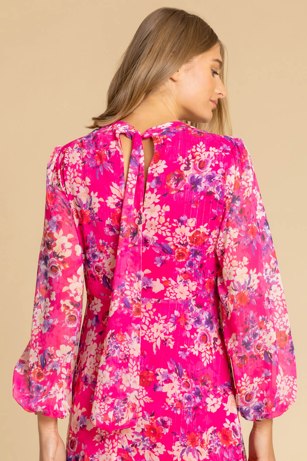 Blue and Pink Floral Sleeveless Keyhole Dress