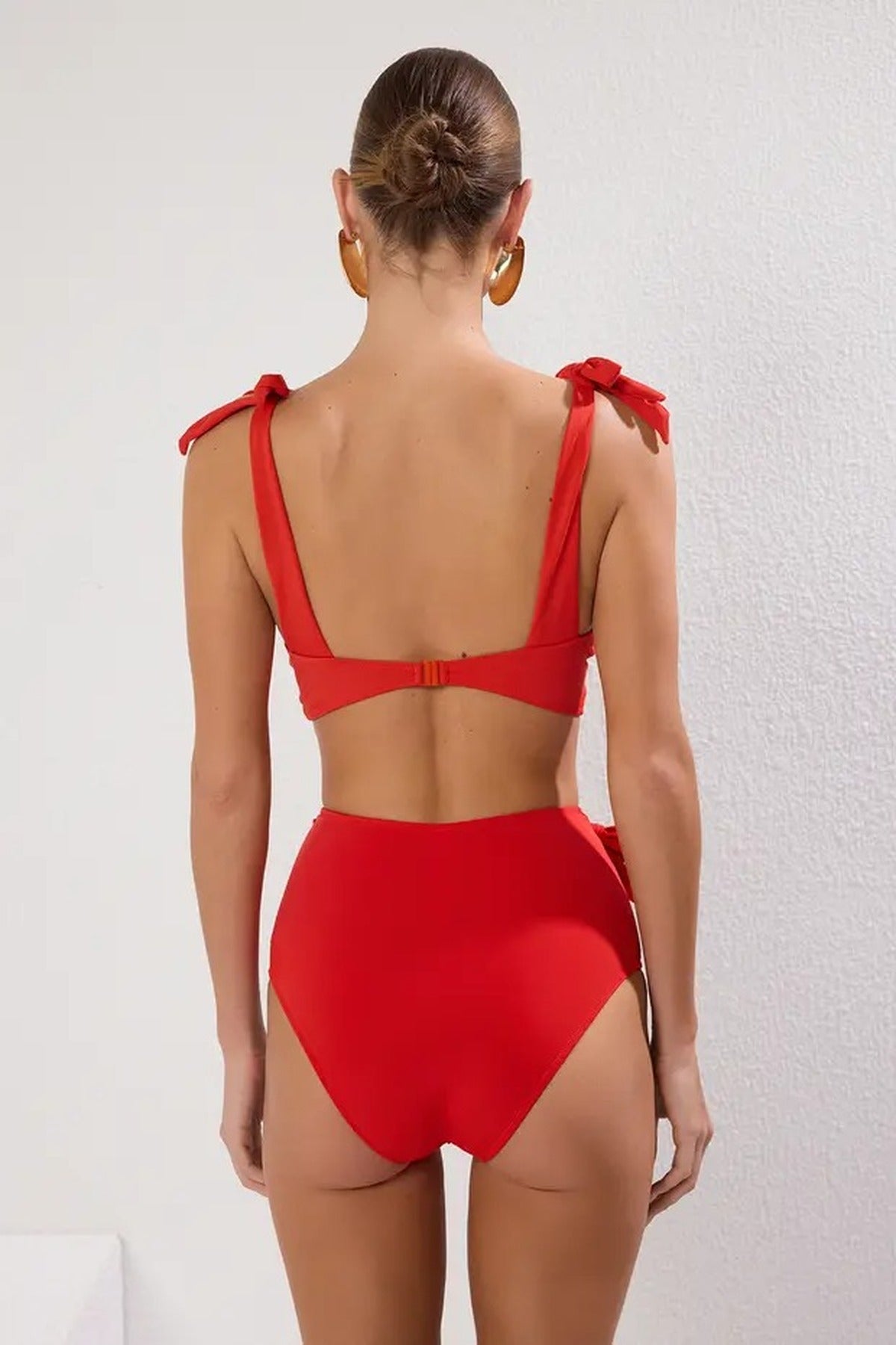 Red Tie Detail High Waist Bikini Bottom, Image 5 of 5