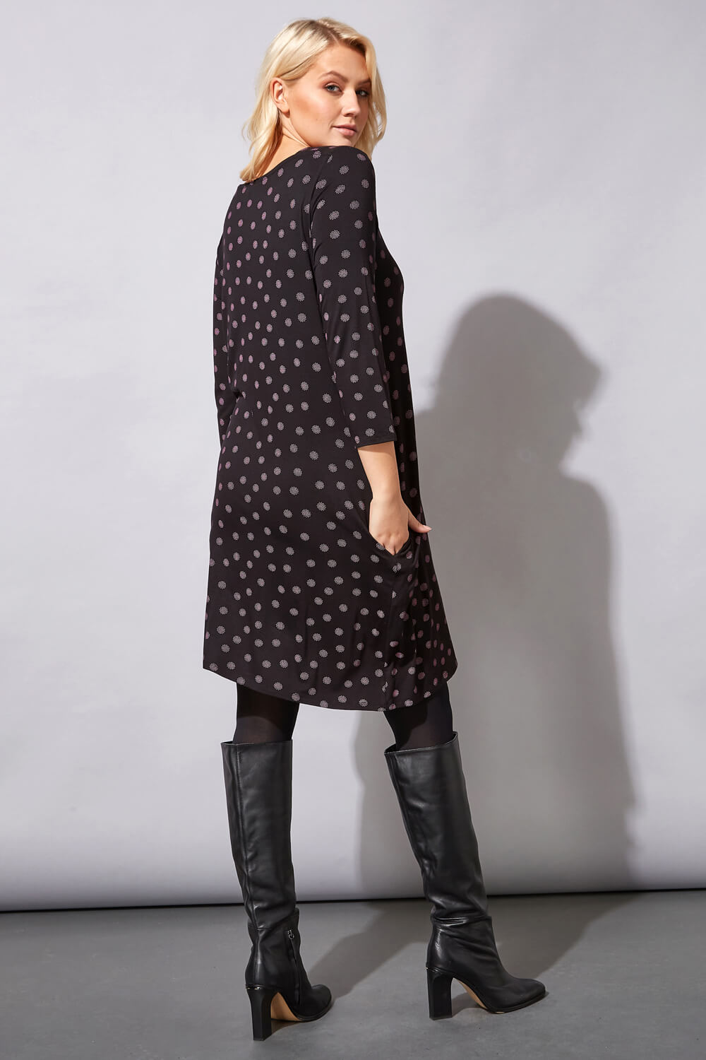 Spot Print Pocket Swing Dress, Image 4 of 4