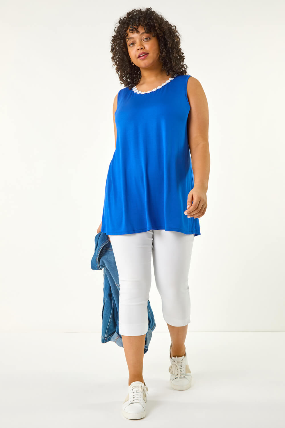 Royal Blue Curve Daisy Trim Vest Top, Image 3 of 5