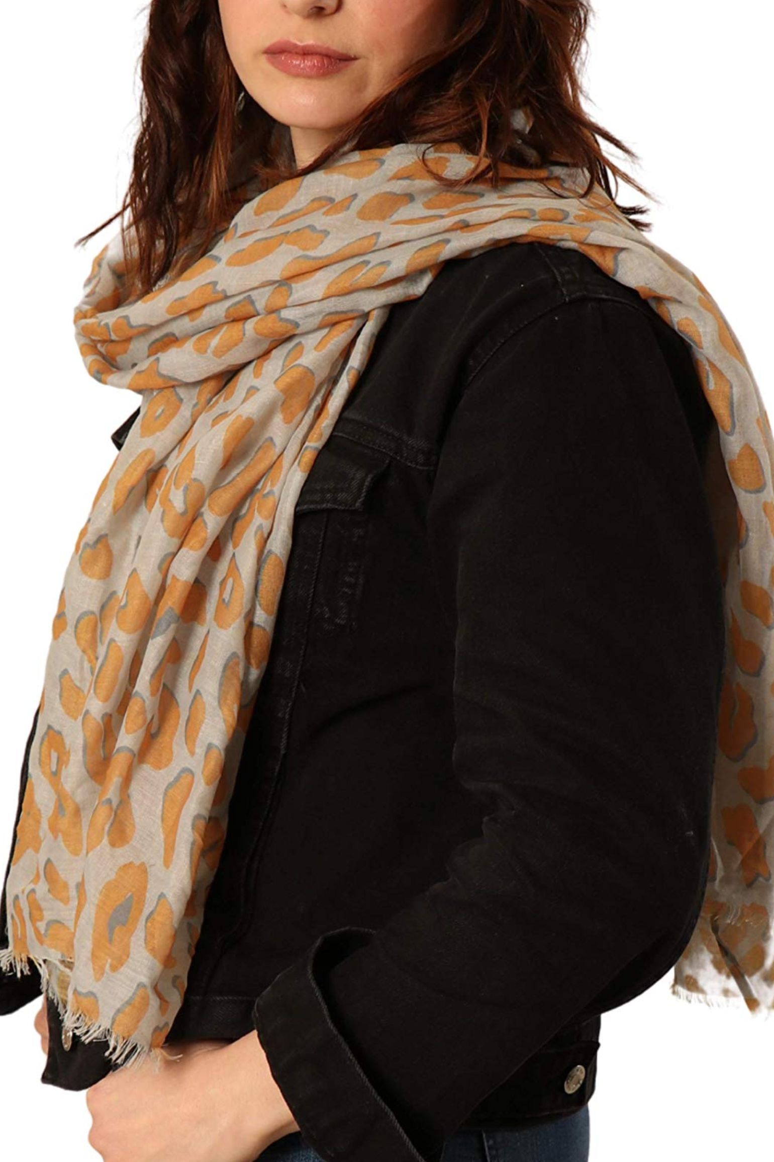 Mustard Bold Leopard Print Lightweight Scarf, Image 1 of 3