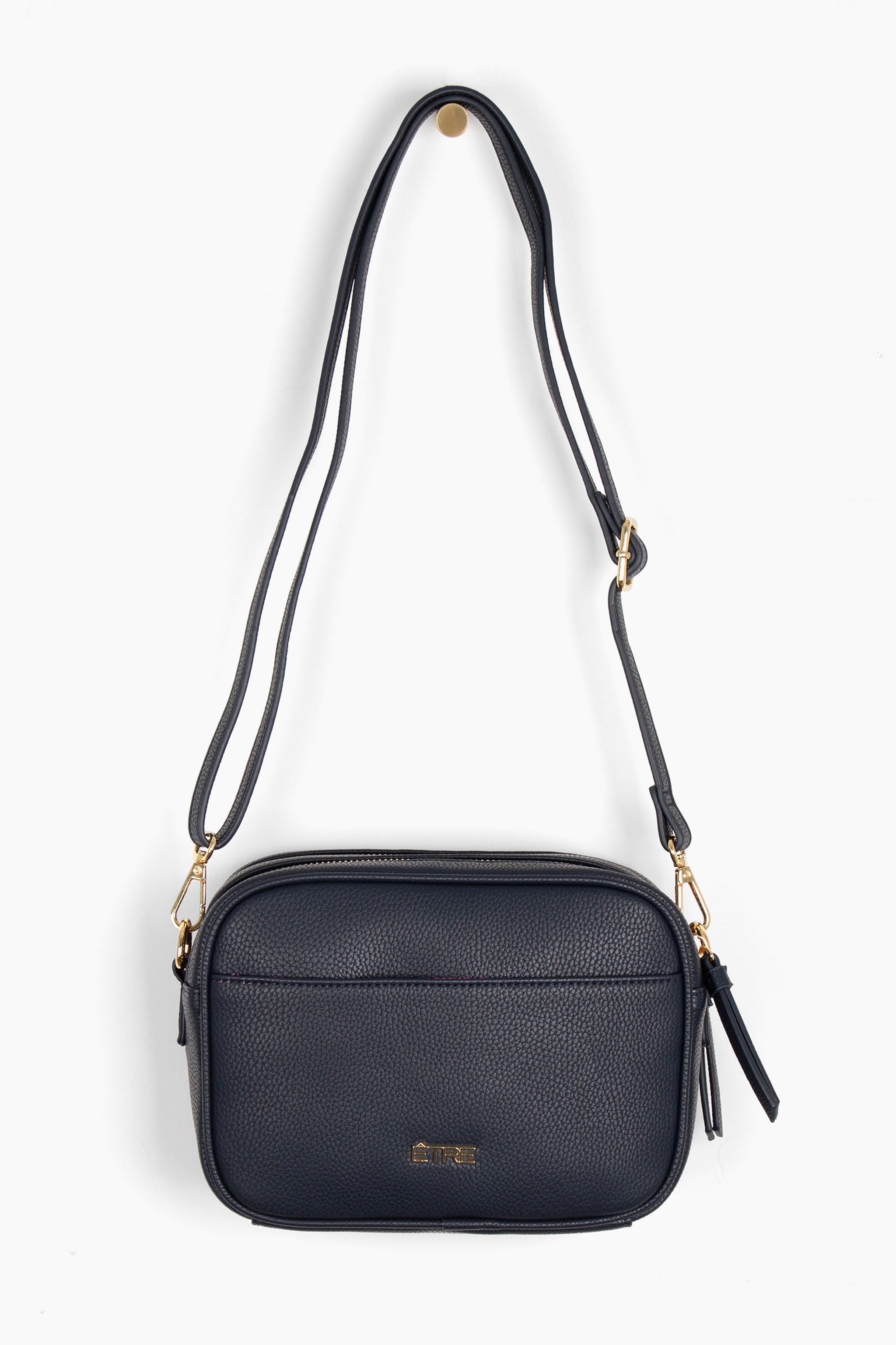 Navy Blue Faux Leather Crossbody Camera Bag, Image 1 of 2