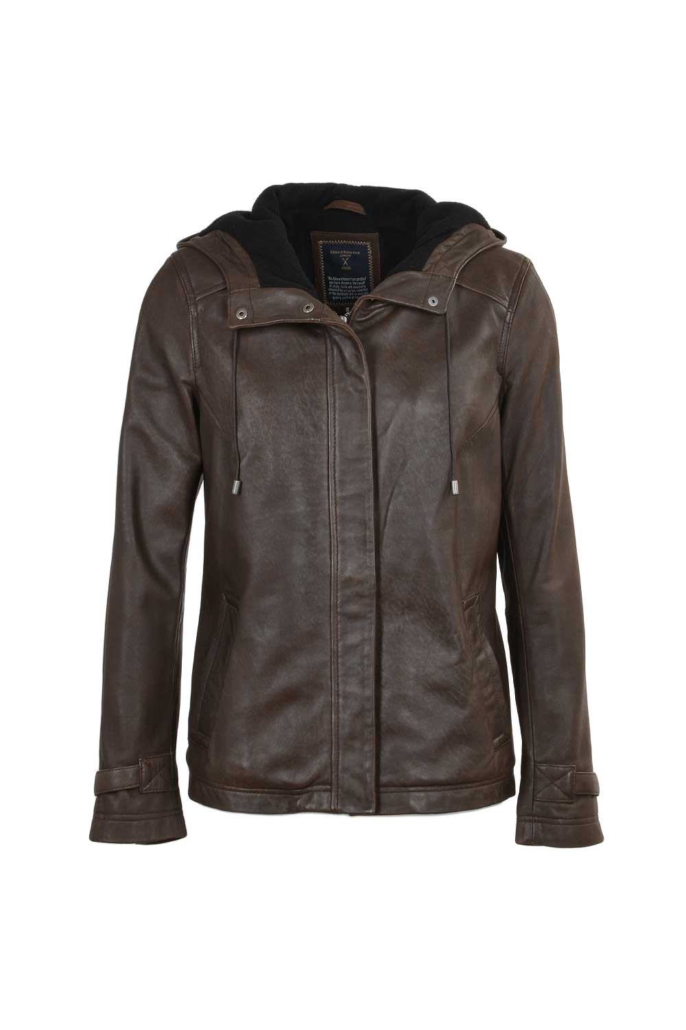 Khaki Ashwood Leather Khaki 'Nicola' Real Leather Hooded Jacket Women Coat, Image 2 of 5