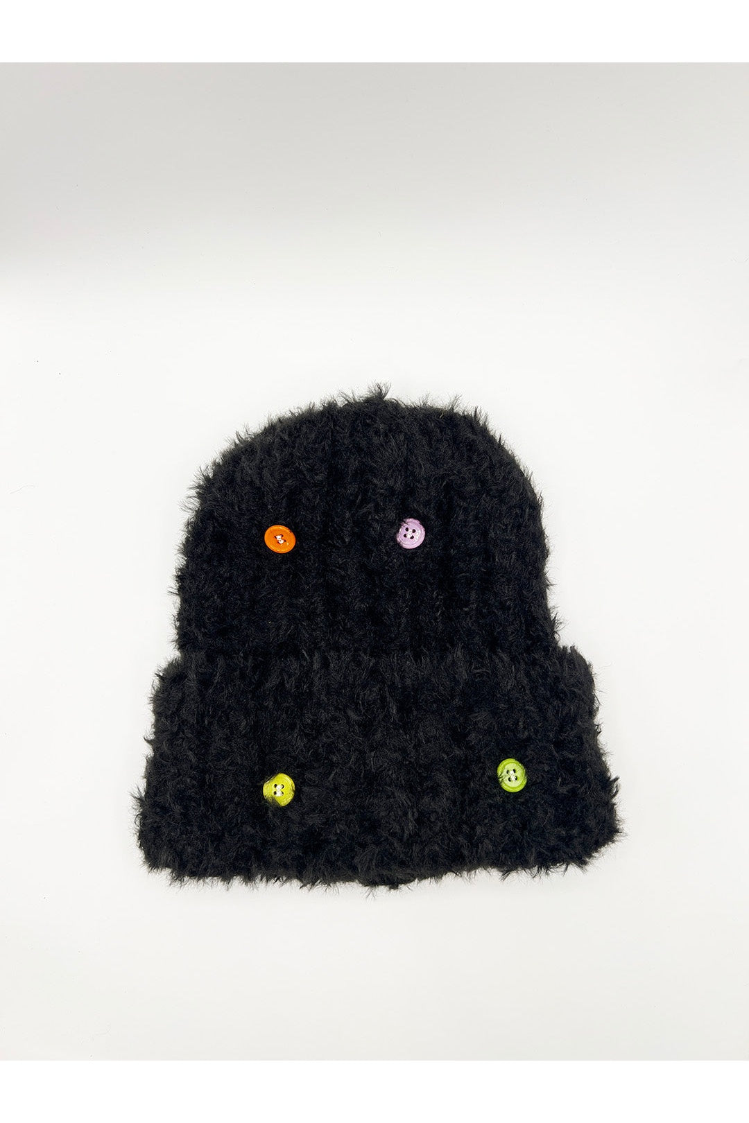 Black Beanie with Multicolour Buttons, Image 2 of 3