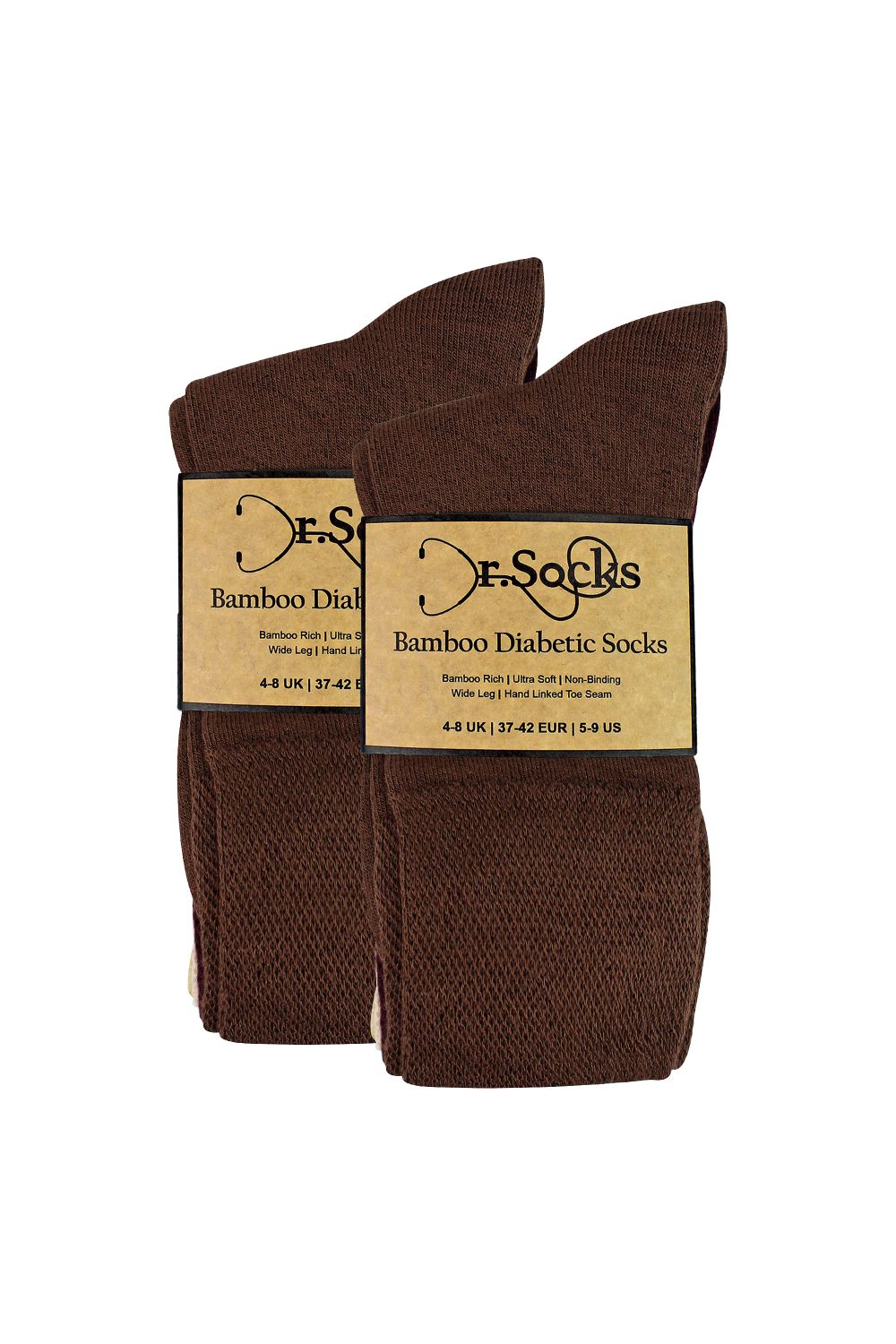 Brown 8 Pairs Ladies Bamboo Diabetic Socks | Soft Non Binding Comfort Socks, Image 2 of 4