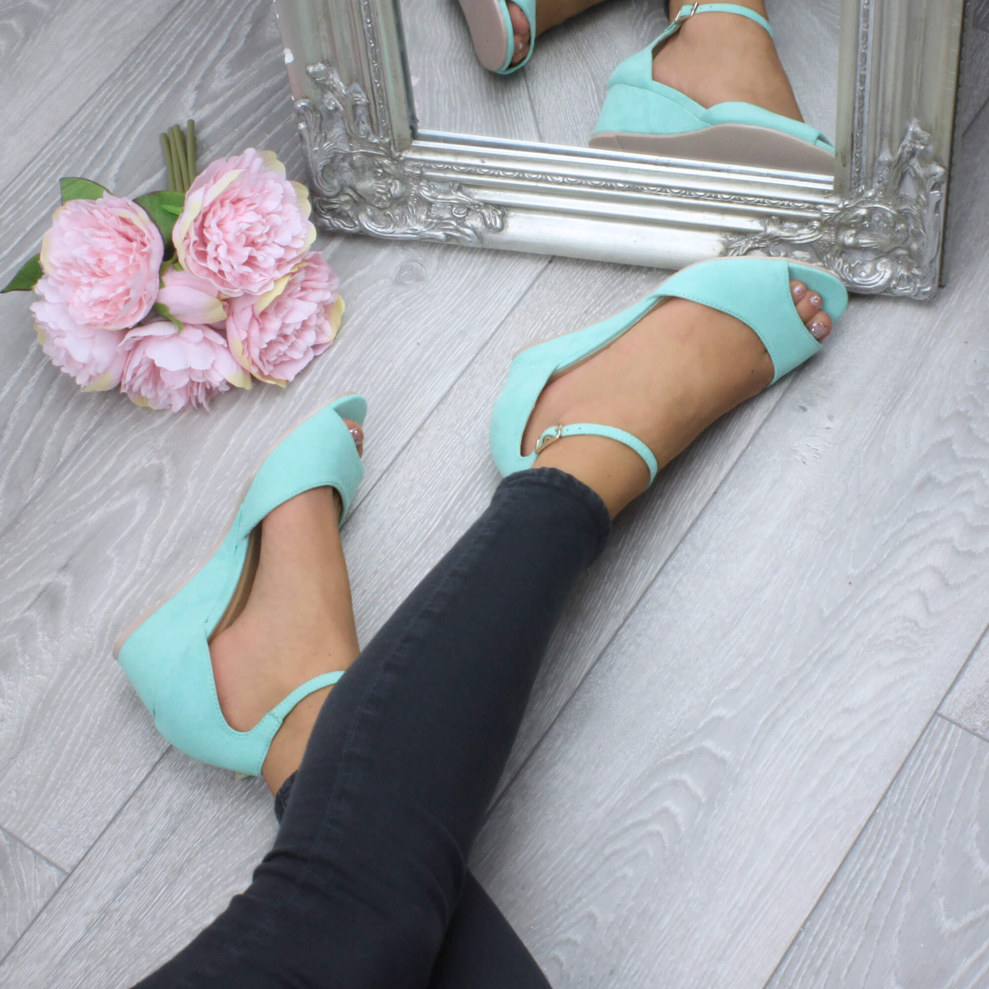 Mint AJVANI Mint Mid Wedge Heel Ankle Strap Sandals, Image 5 of 6